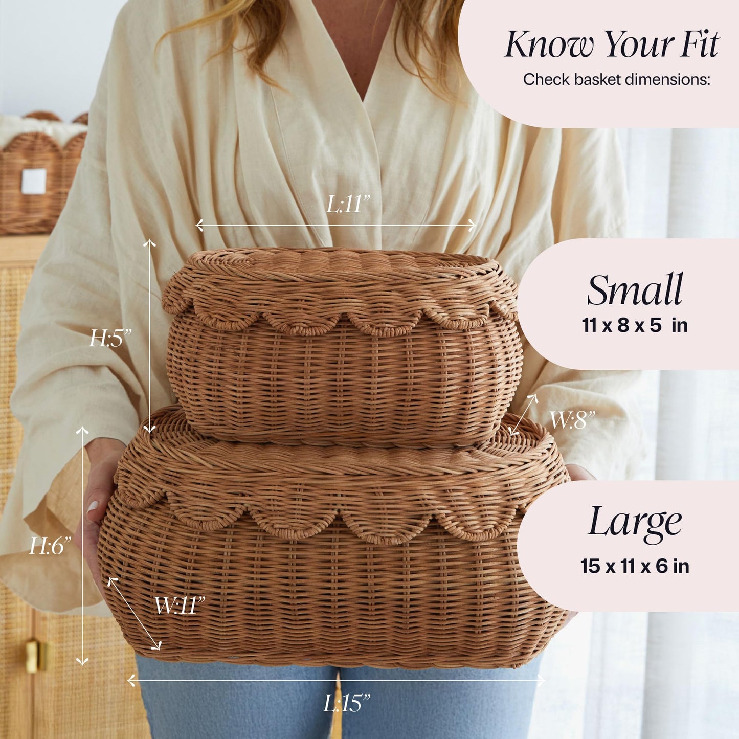 Hand-Woven Scalloped Basket Set Of 2
