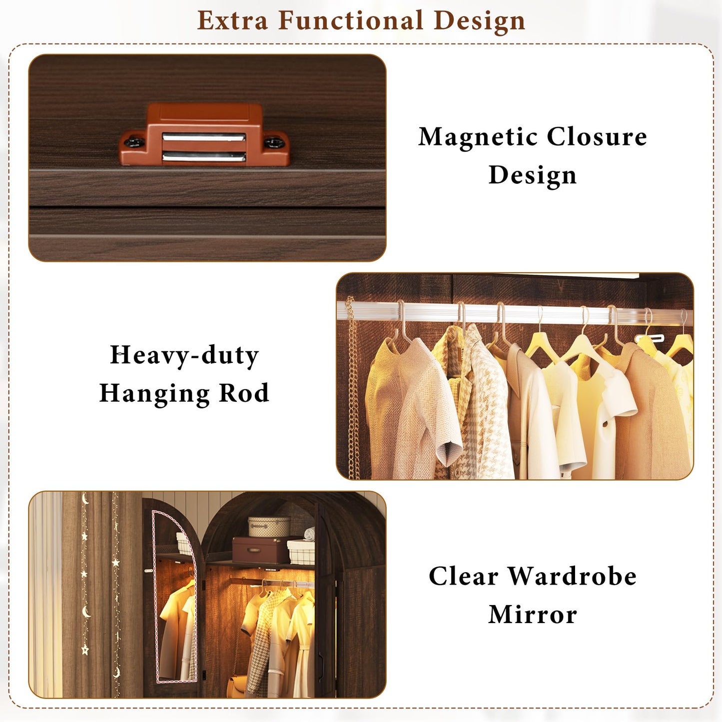 3 Doors Armoire Wardrobe Closet with Doors and Drawers