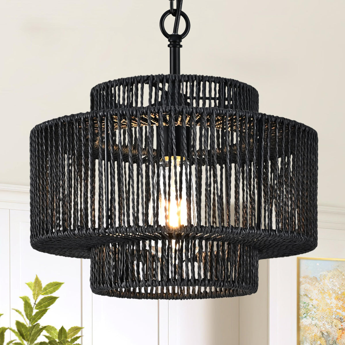 Black Rattan Pendant Chandelier