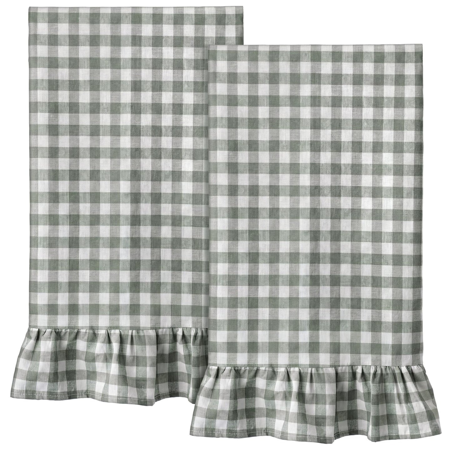 HunnmingRe Taupe Kitchen Towels Set of 2, 100% Cotton Ruffled Gingham Dish Towels 18"x28" Tea Cloths Classic Plaid Pattern for Farmhouse Charm, Drying Dishes, Entertaining Guests