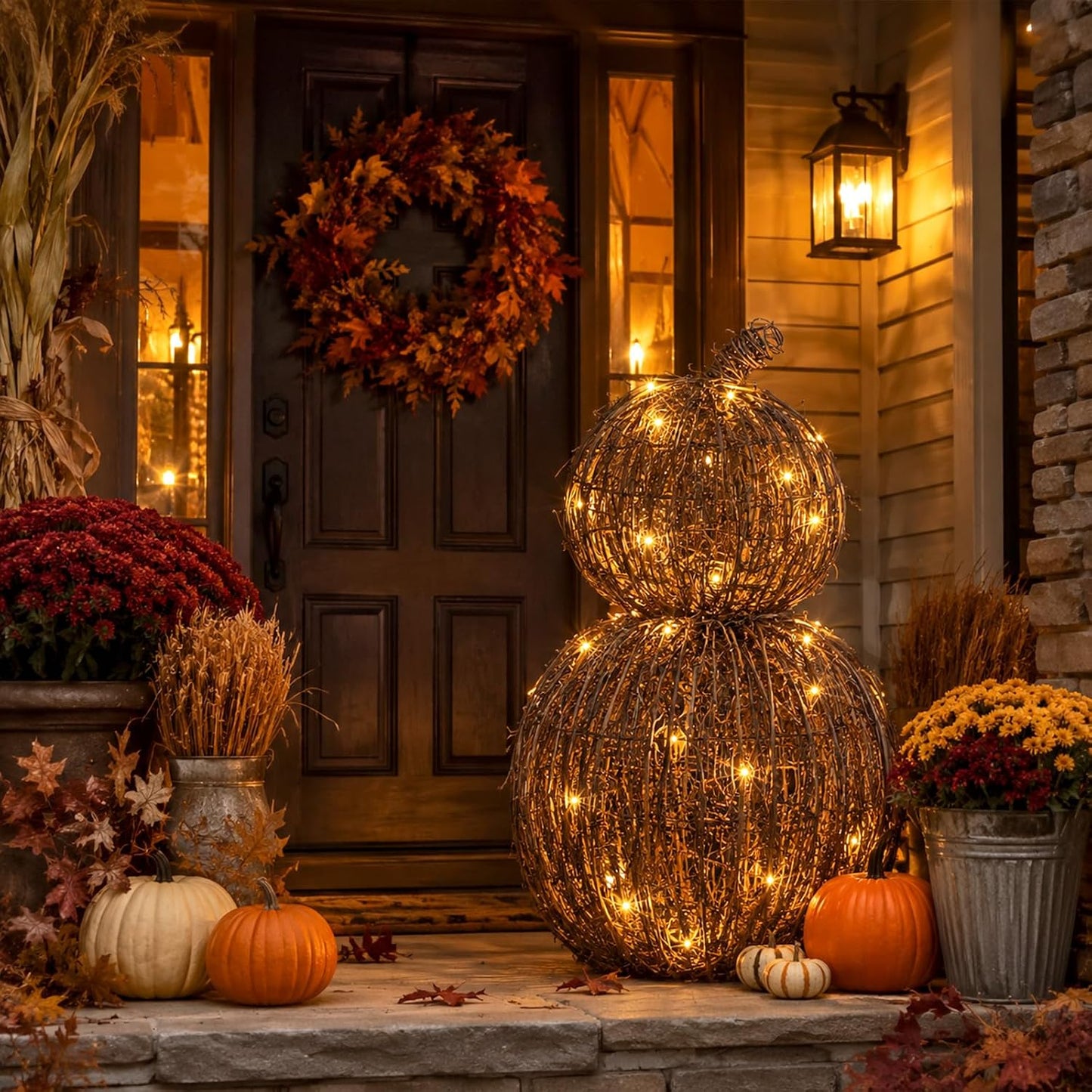 Woven Lit Fall Pumpkin