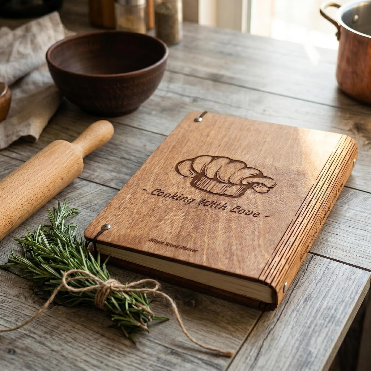 Wooden Recipe Book Engraved Journal