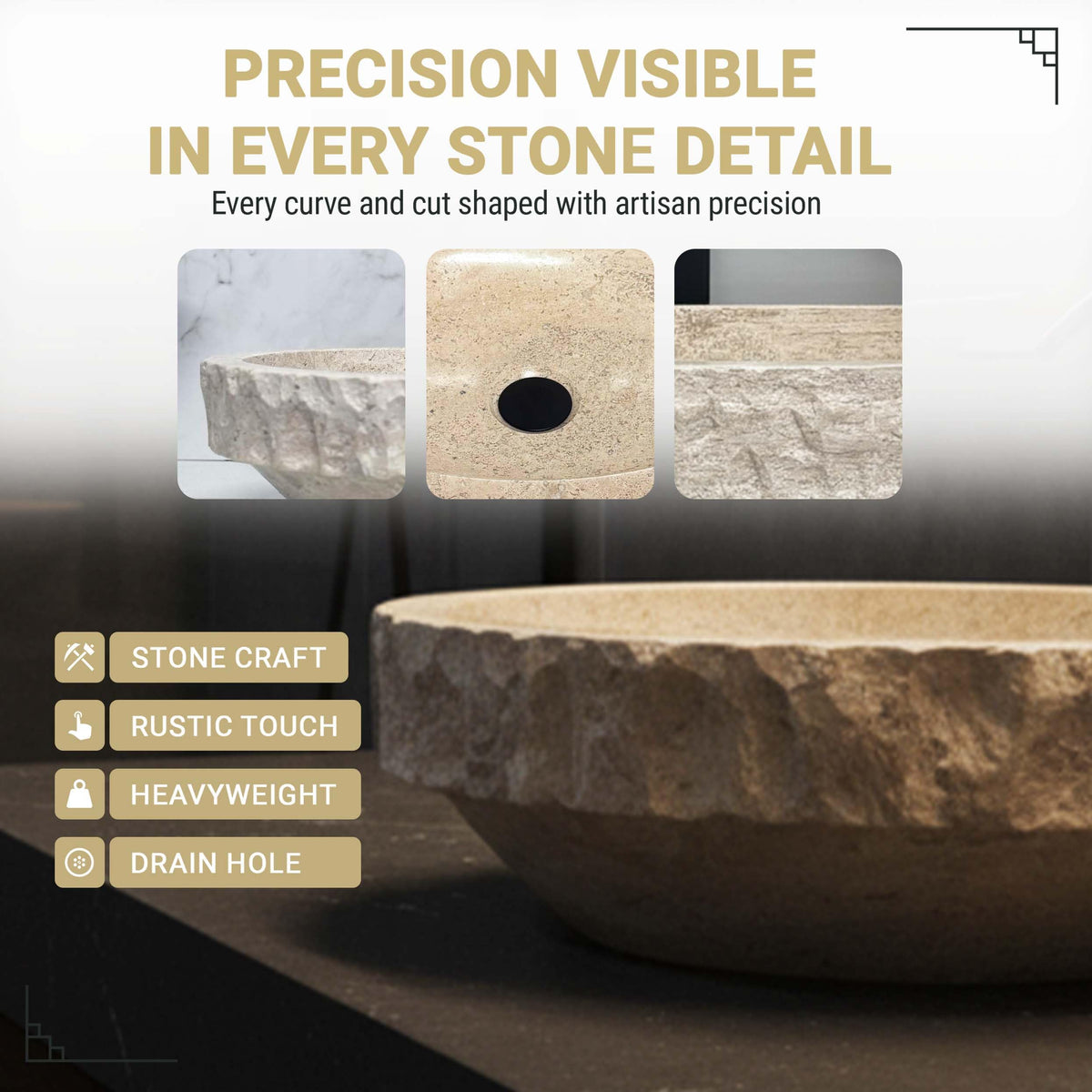Oval Natural Stone Wash Basin Travertine Vessel Sink