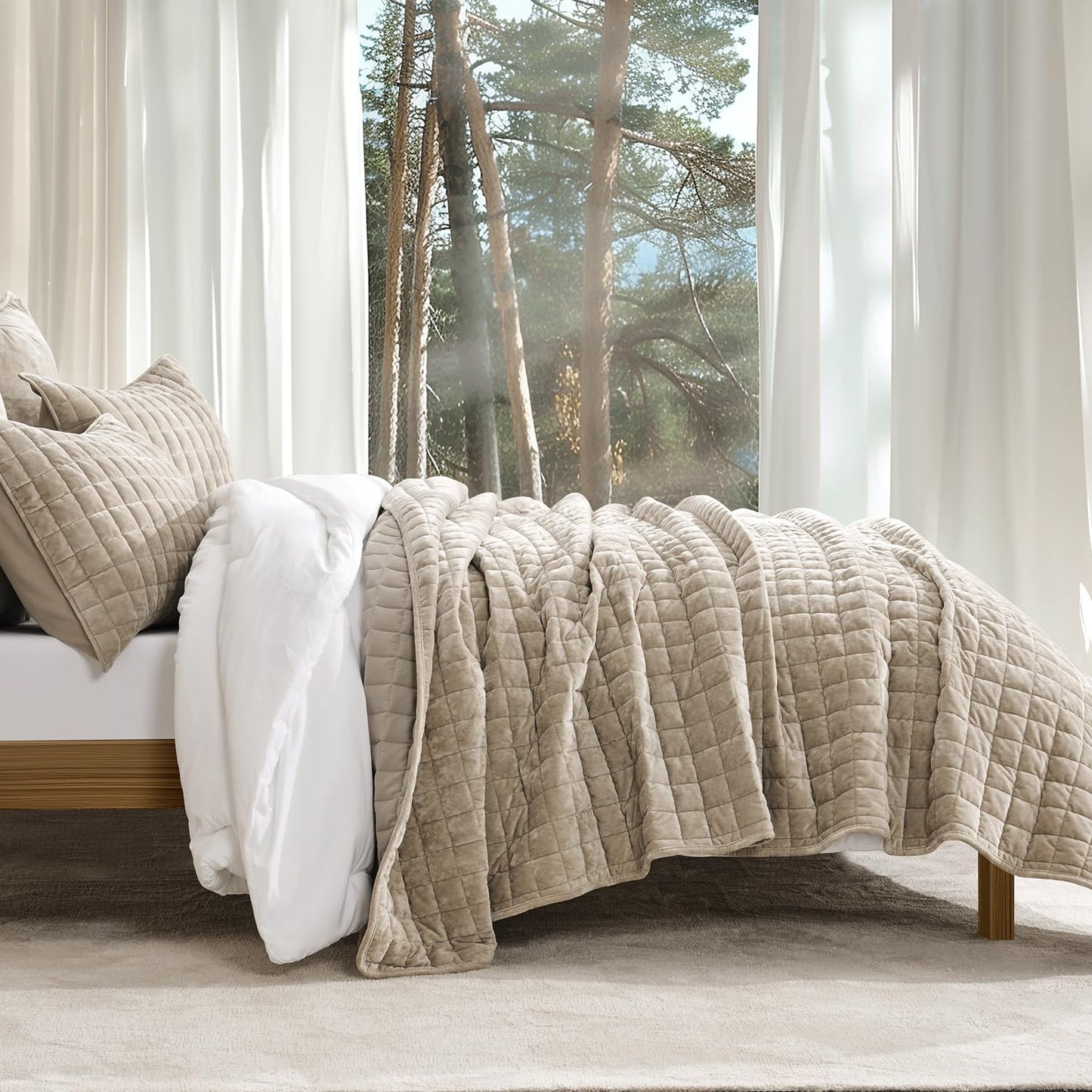 Box Stitch Velvet Quilt Set, King Size