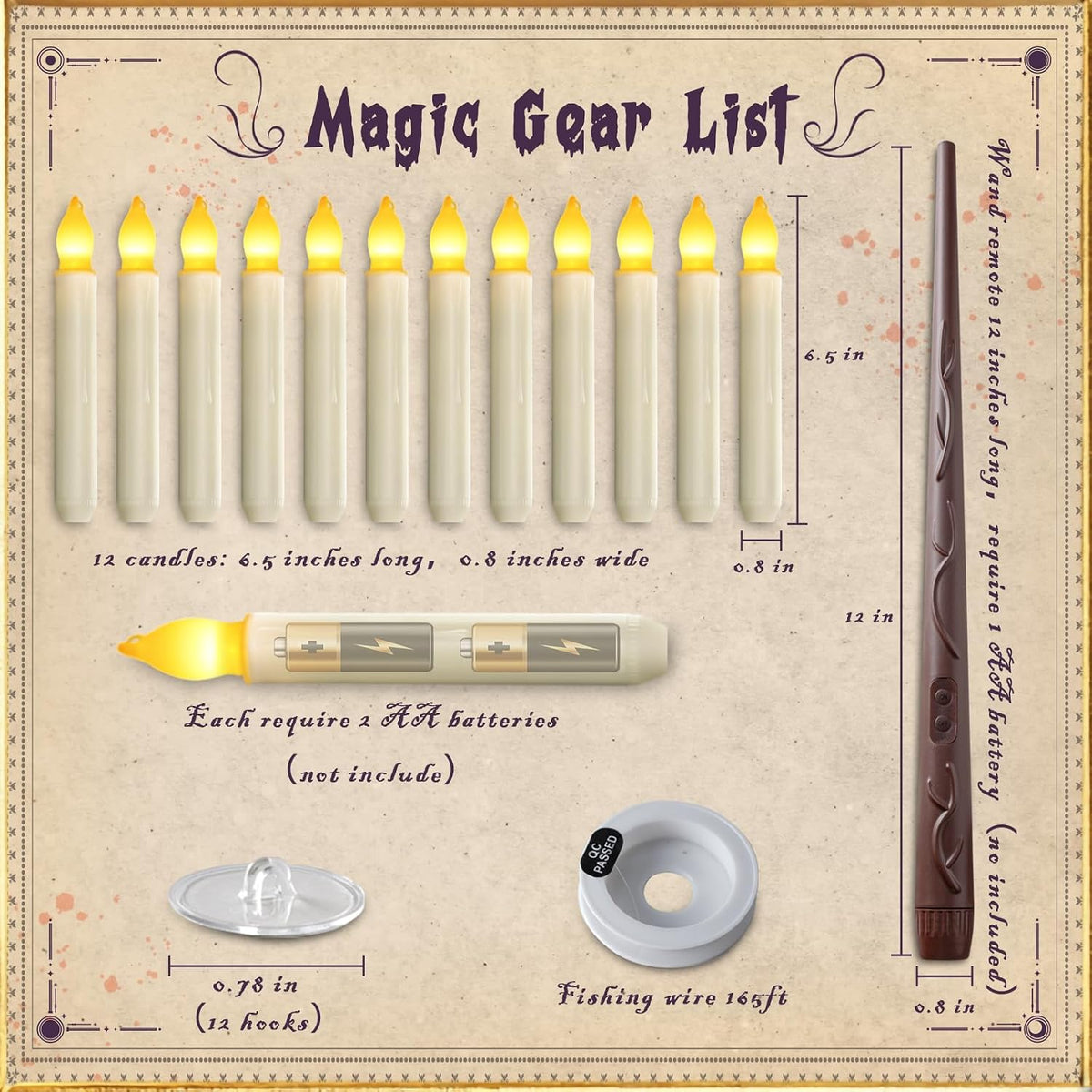 12 Pcs Floating Candle with Wand Remote