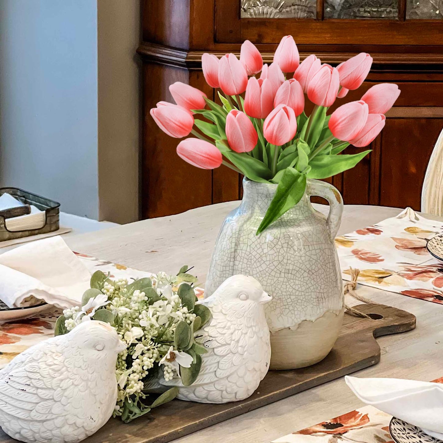 Beferr White Tulips Artificial Flowers 18Pcs Faux Silk Tulip Real Touch Tulip Fake Flowers Bouquets Arrangements for Mother's Day Easter Spring Flowers Gifts Home Table Decor