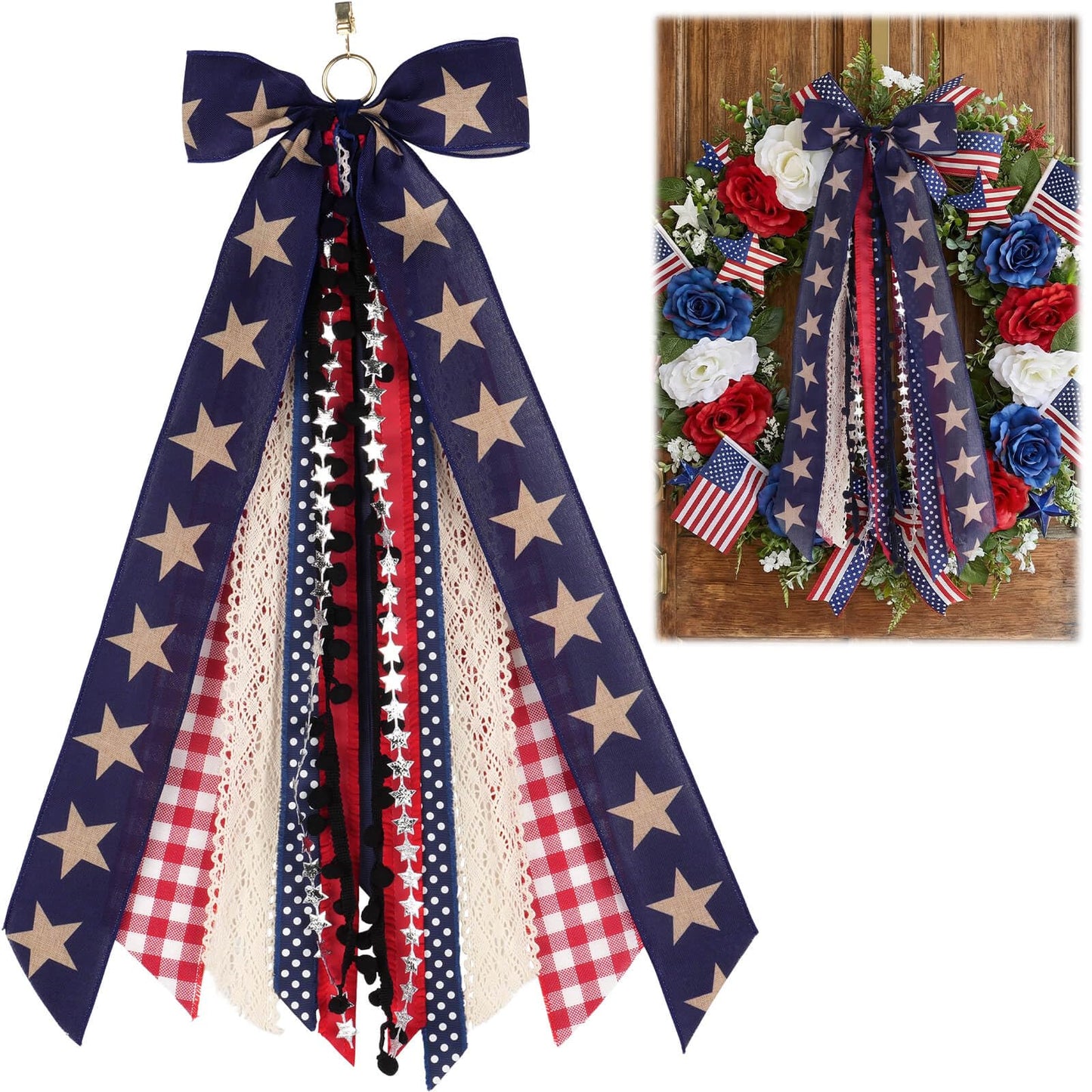 Large Patriotic Front Door Wreath Sash for Independence Memorial Day