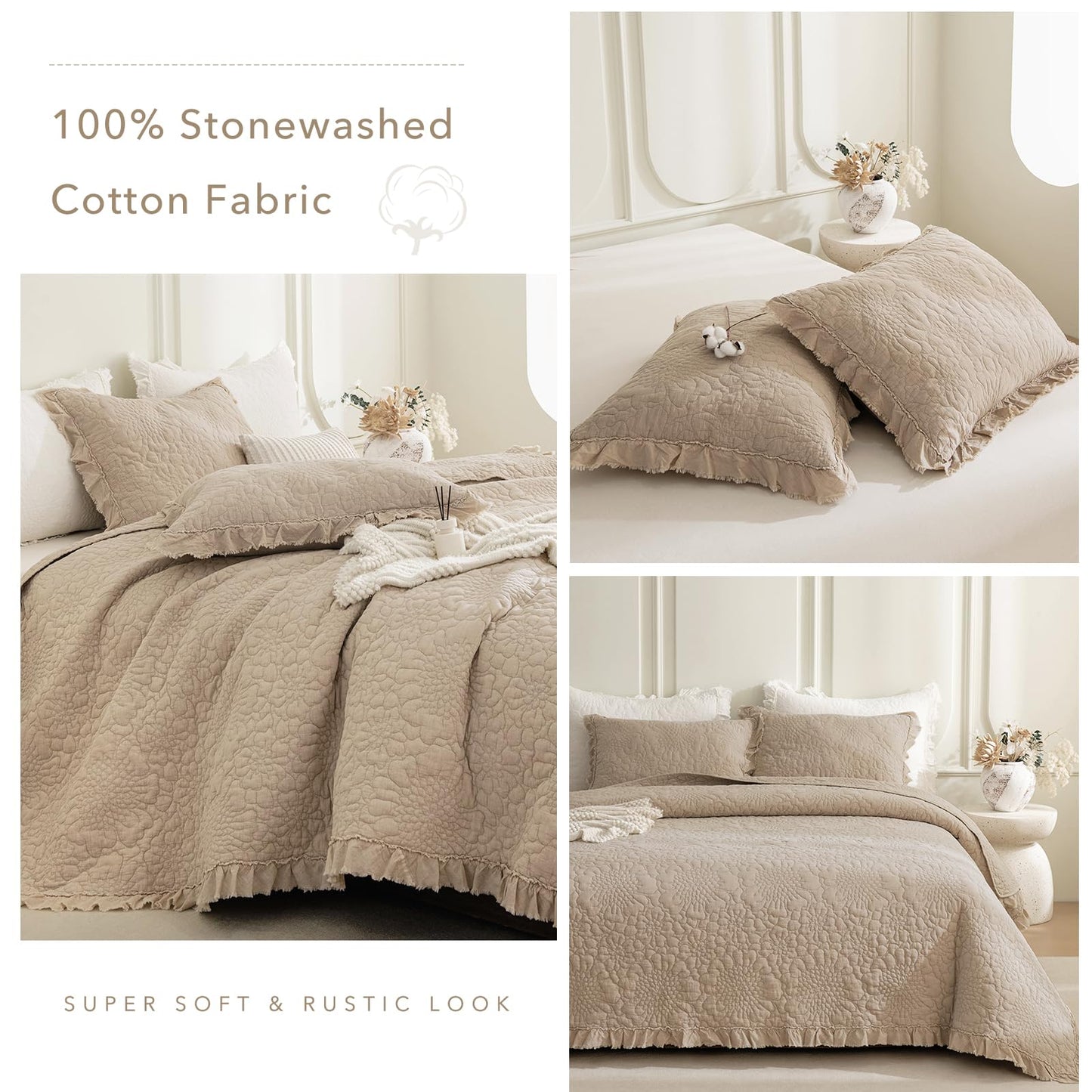 Cotton Oversized Quilt Bedspread Set