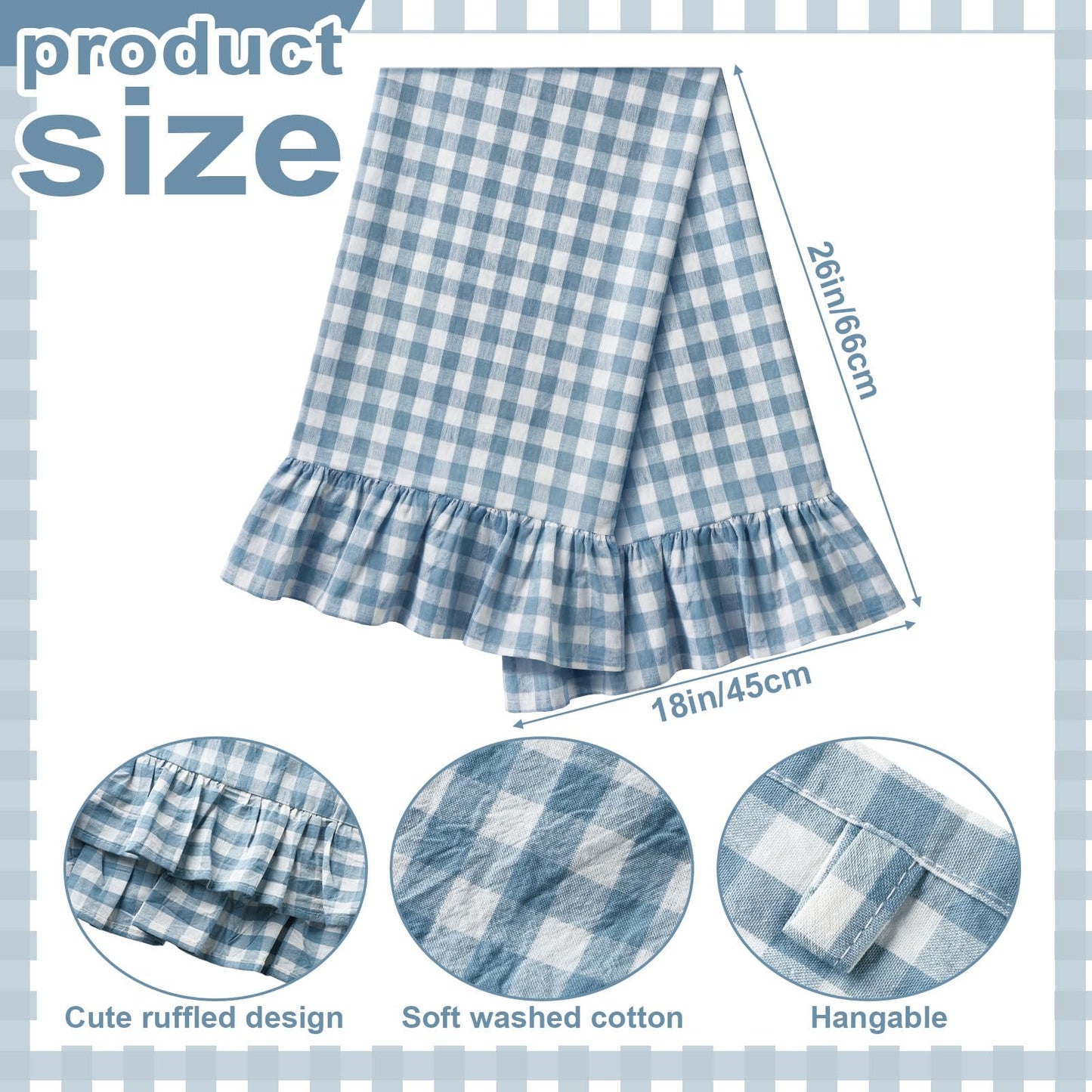 HunnmingRe Taupe Kitchen Towels Set of 2, 100% Cotton Ruffled Gingham Dish Towels 18"x28" Tea Cloths Classic Plaid Pattern for Farmhouse Charm, Drying Dishes, Entertaining Guests