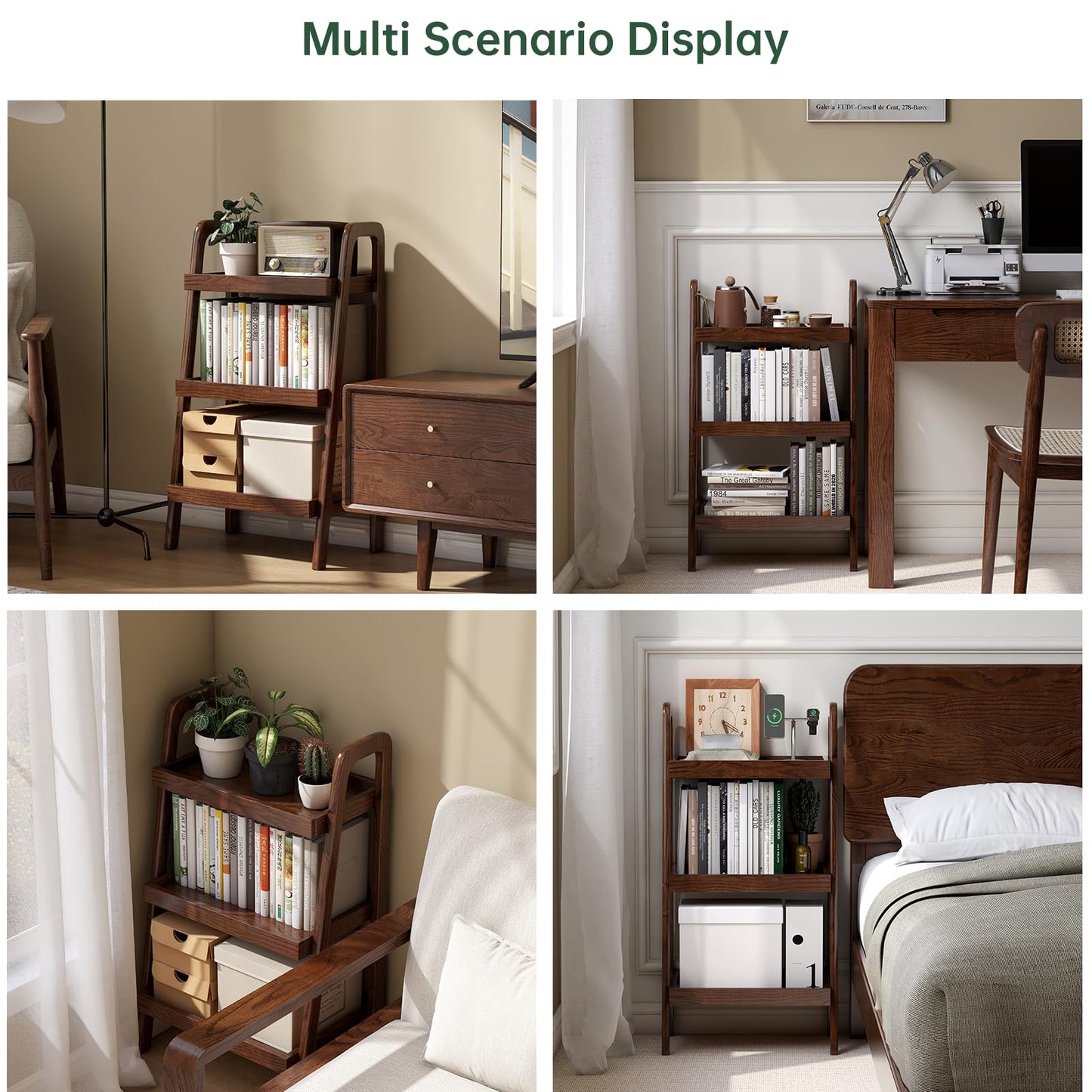 Solid Oak 3 Tier Ladder Bookshelf