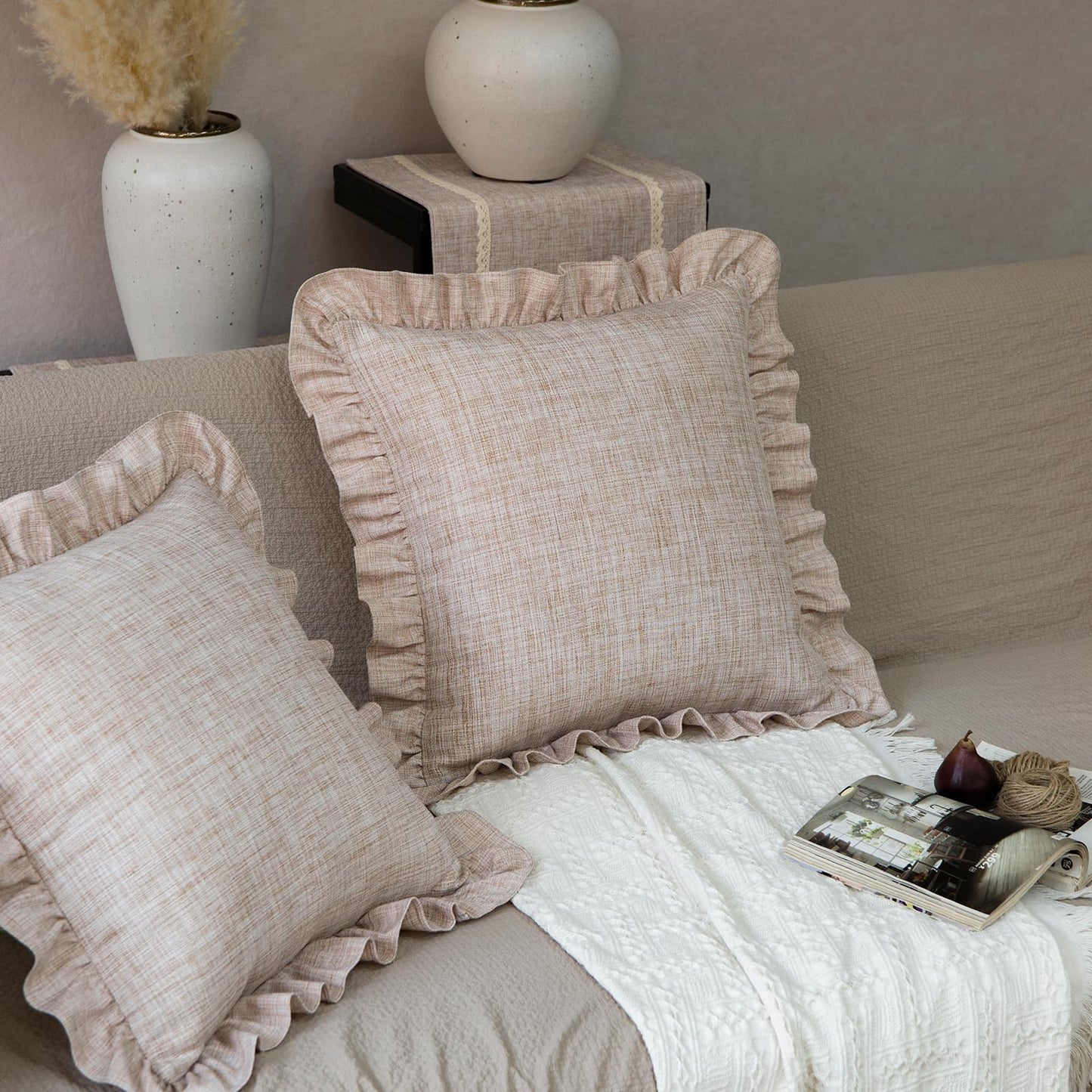 Rustic Classic Linen Style Throw Pillow Covers Set of 2