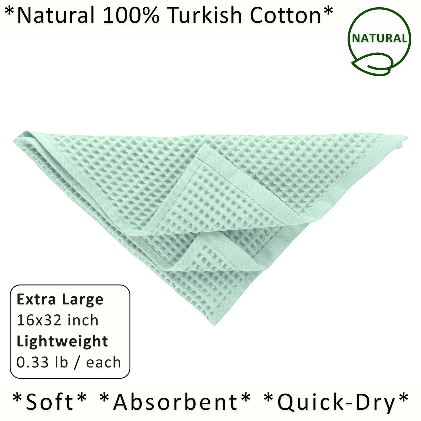 PÜSKÜL Organic Waffle Kitchen Towel Pure 100% Turkish Cotton Set of 3 Natural Raw-Undyed Towel - Premium Quality Soft Quick-Dry Absorbent Lint-Free Hand & Dish Towels Large 32X16 (3, Natural Beige)