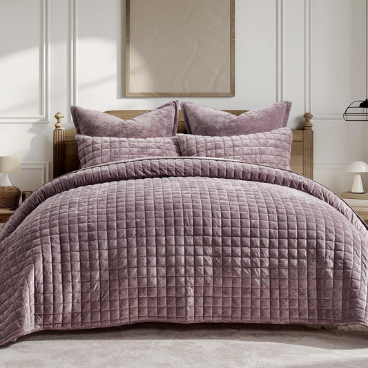 Box Stitch Velvet Quilt Set, King Size