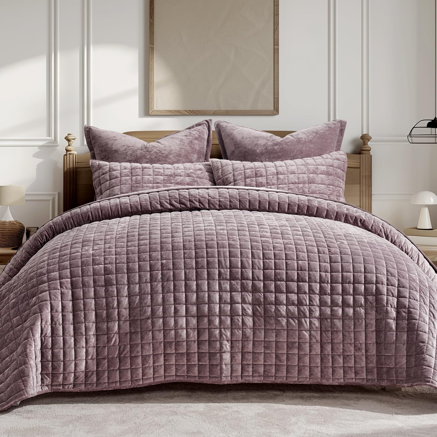 Box Stitch Velvet Quilt Set, King Size