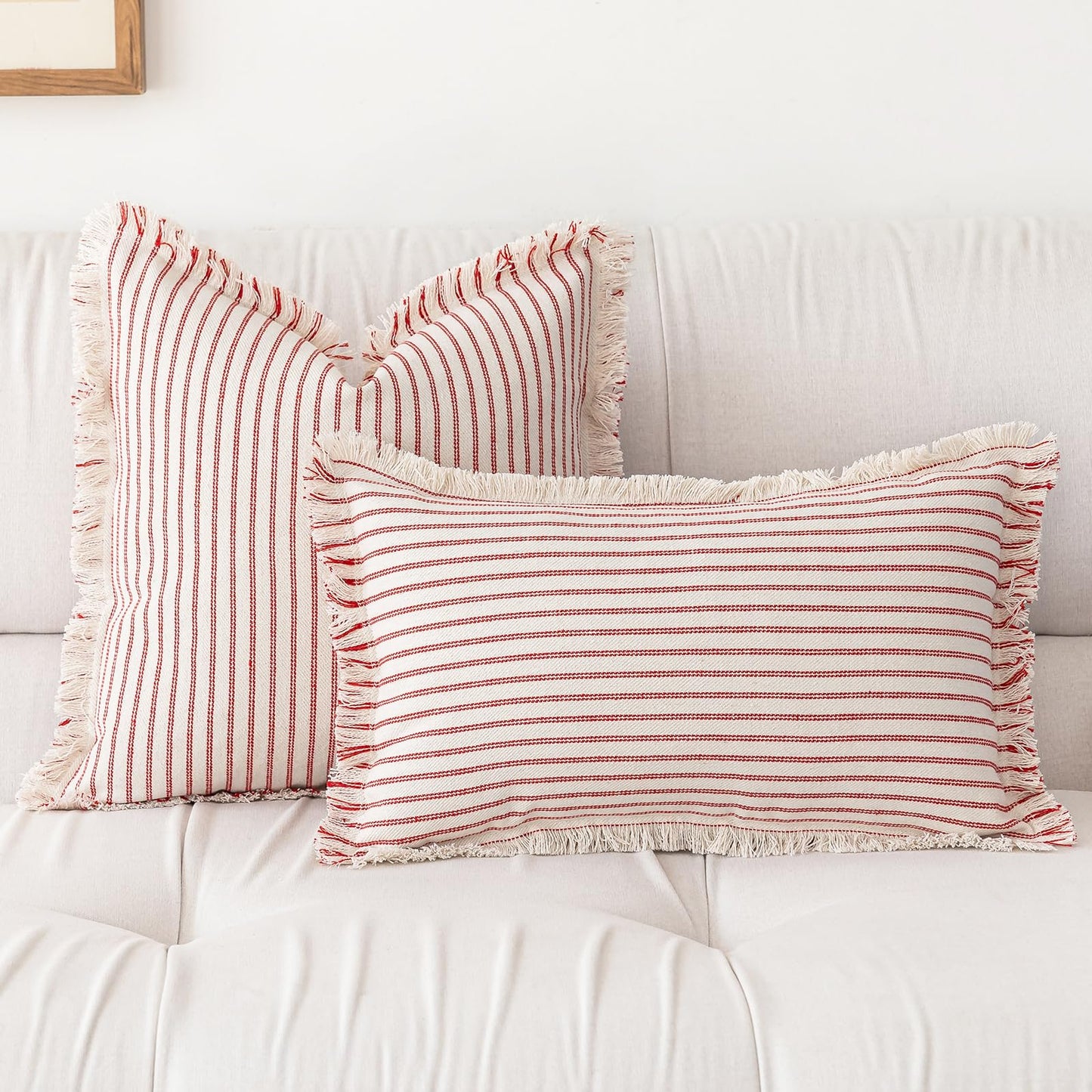 Throw Pillow Covers 18x18 Set of 2 Striped Fringe