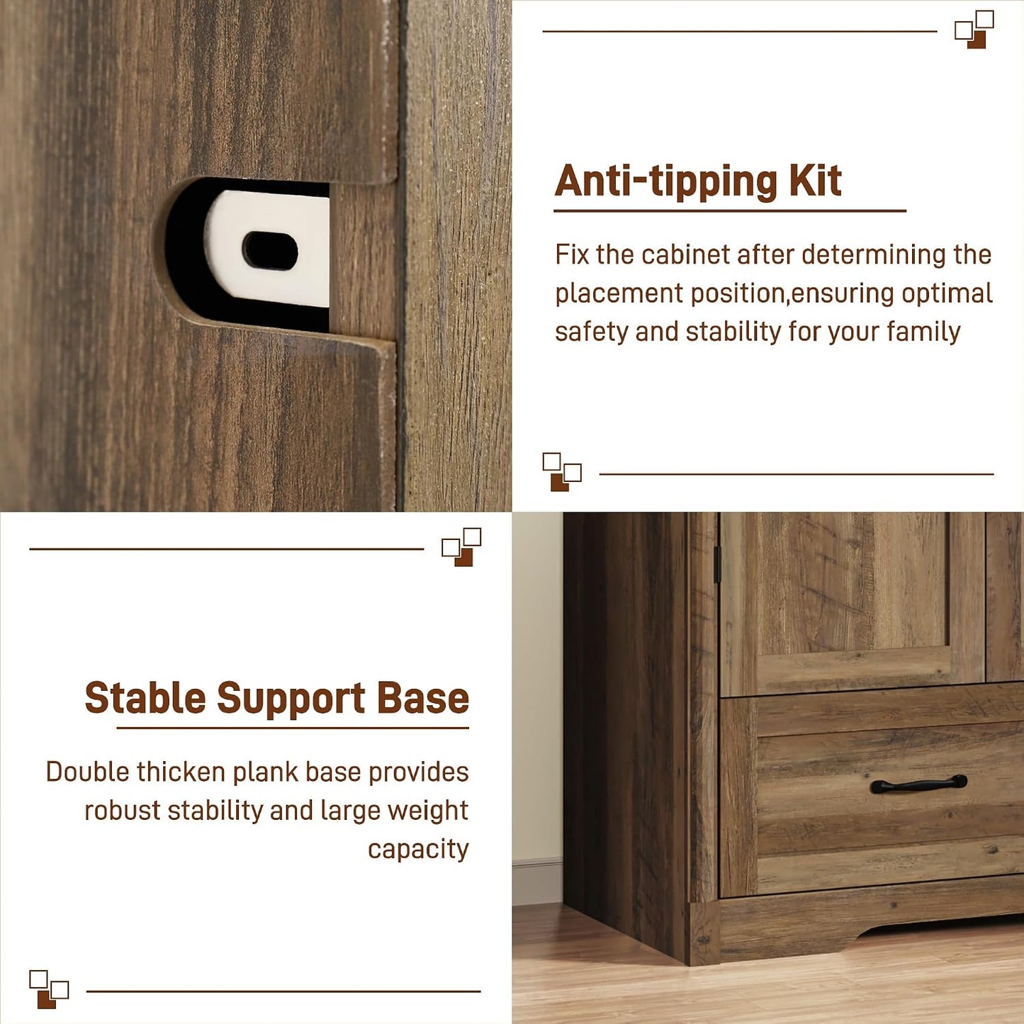 3 Doors Armoire Wardrobe Closet with Doors and Drawers