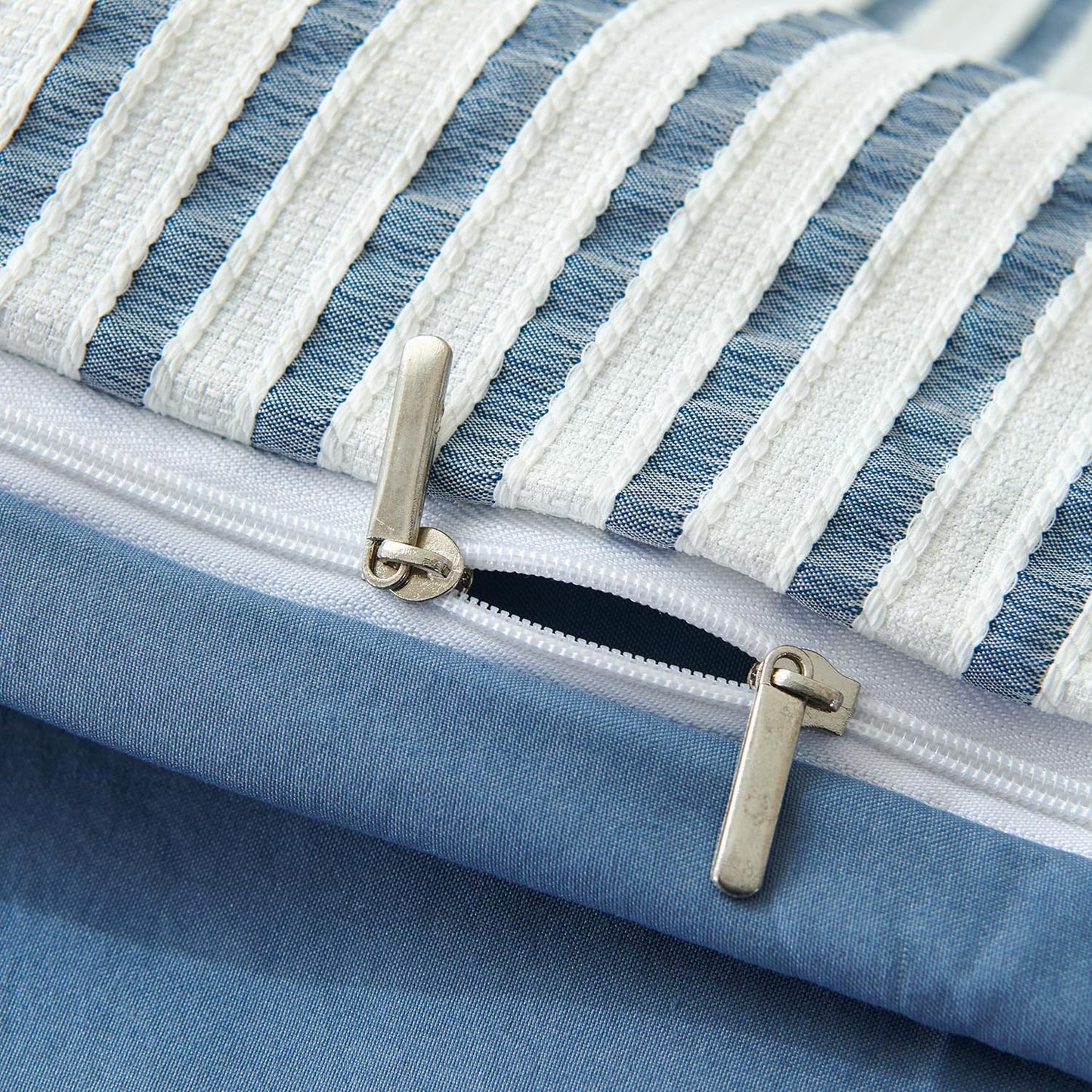 Striped Duvet Cover Queen Beige Washed Microfiber Jacquard 3 Pieces Bedding Set, White Beige Vertical Ticking Stripes Pattern Comforter Cover with Zipper Closure Breathable Durable Soft Comfy