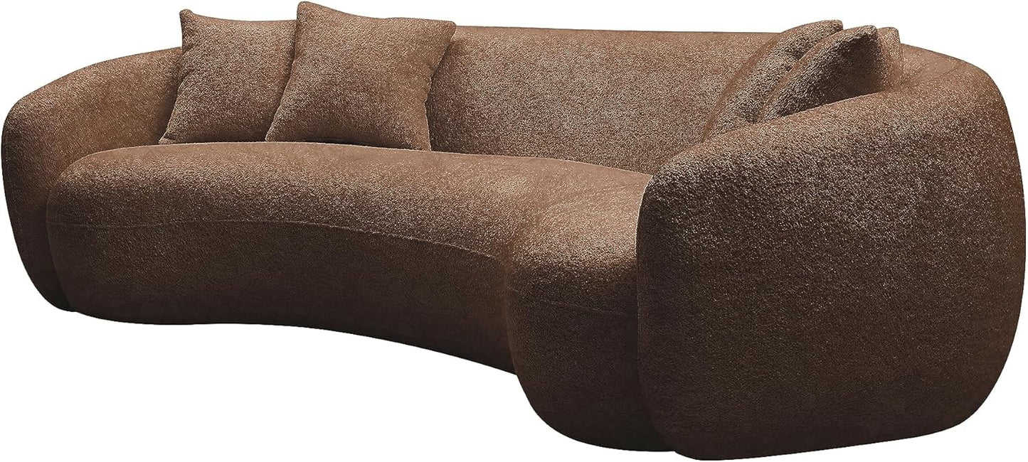 KEIKI 103" Boucle Half Moon Curved Sectional Sofa with 4 Throw Pillows, Modern 5-Seater Teddy Fleece Leisure Couch with Curved Backrest, Easy Assembly, for Living Room, Bedroom, Brown