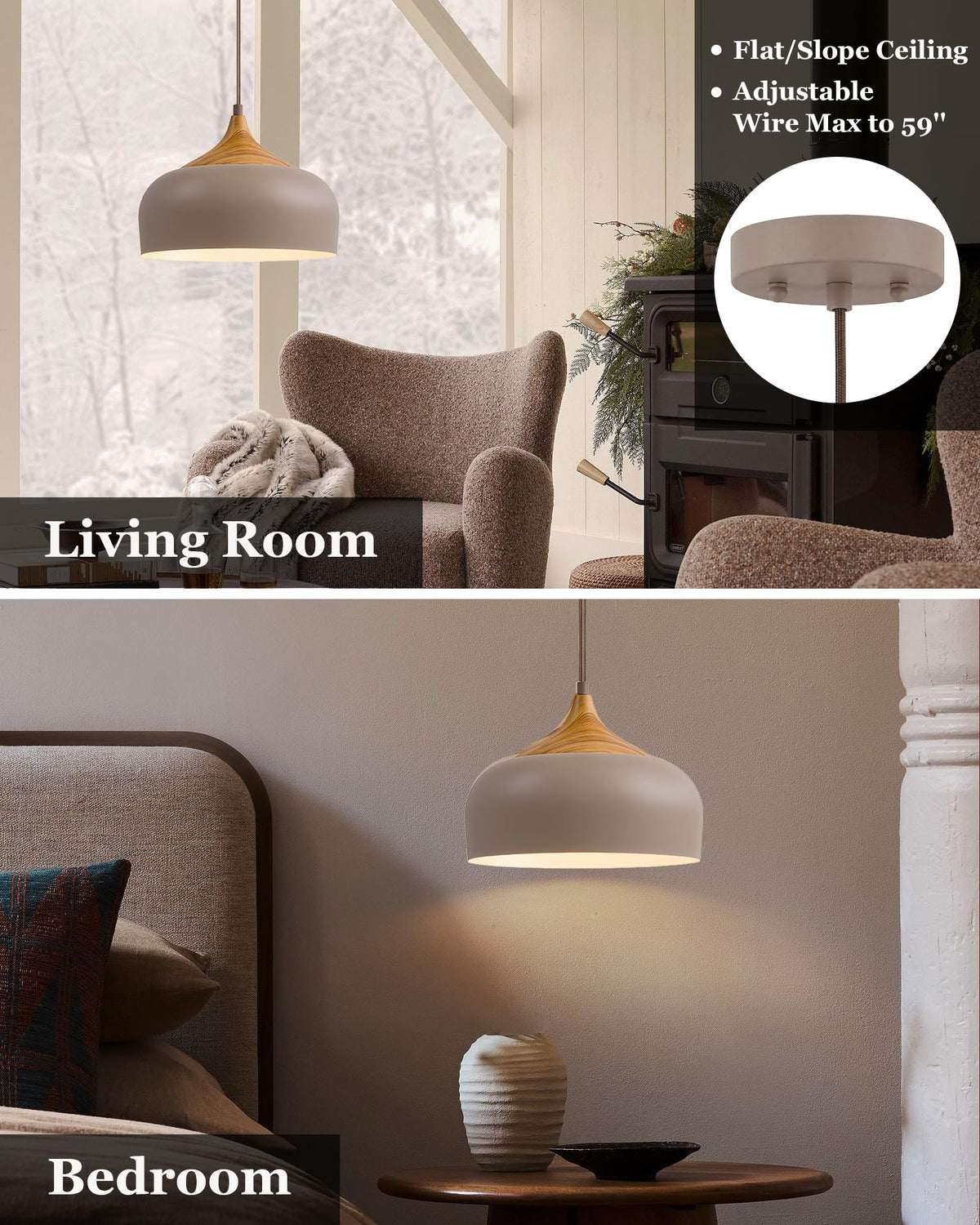 Modern Walnut Wooden Pendant Dome Light