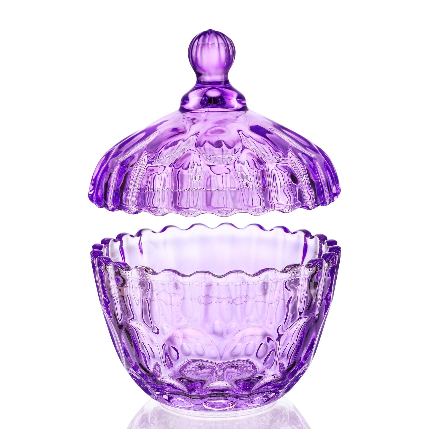 Decorative Embossed Glass Dish with Lid