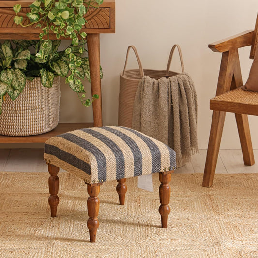 Handmade Jute Ottoman Stool with Wooden Legs