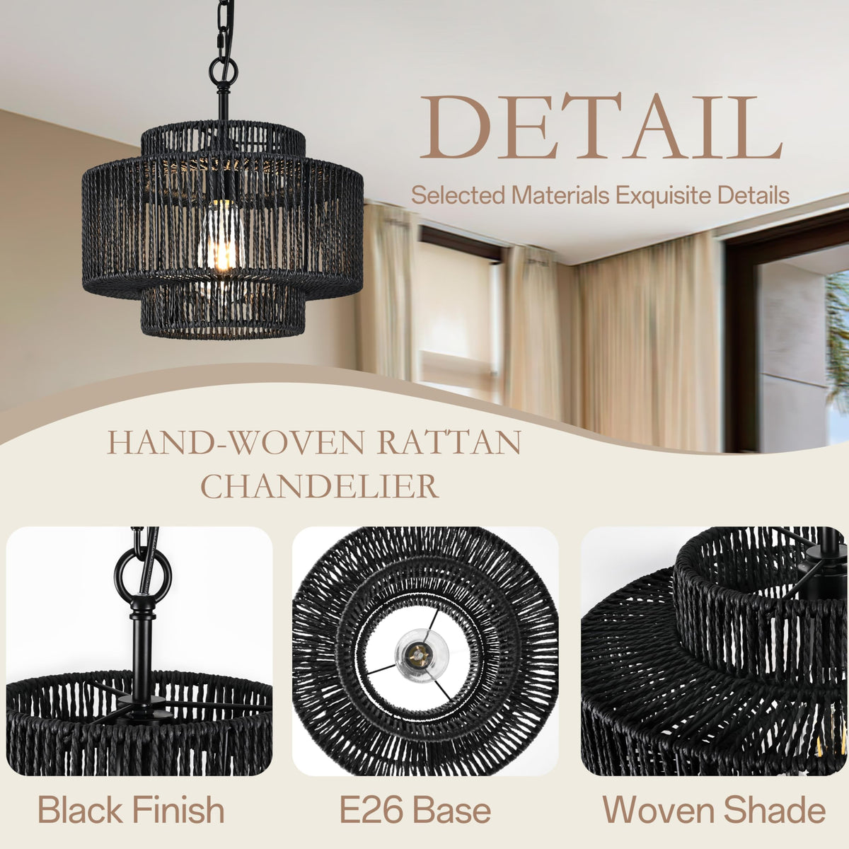 Black Rattan Pendant Chandelier