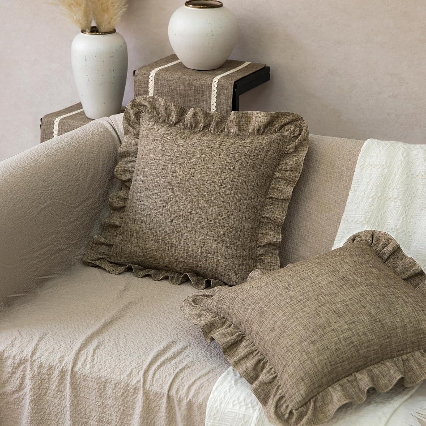 Rustic Classic Linen Style Throw Pillow Covers Set of 2