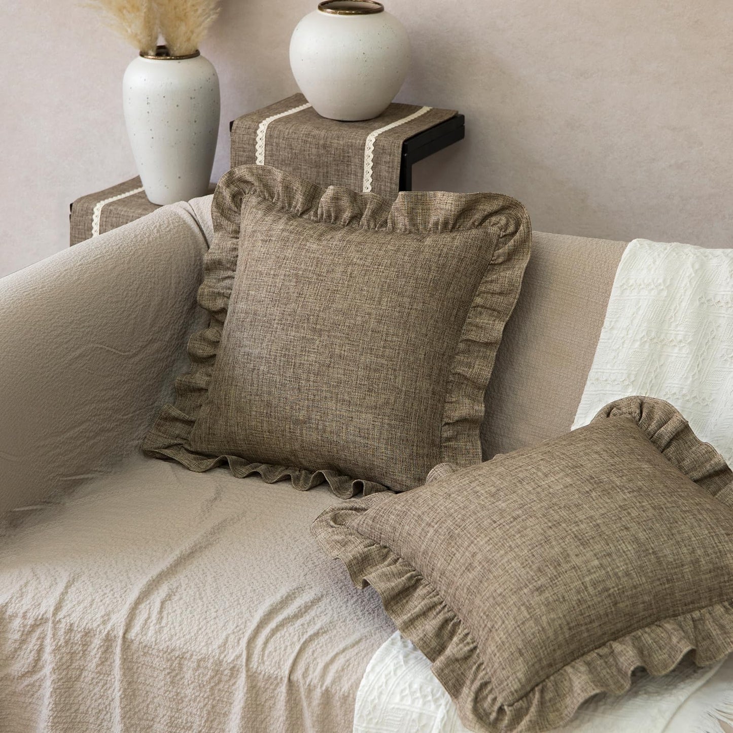 Rustic Classic Linen Style Throw Pillow Covers Set of 2