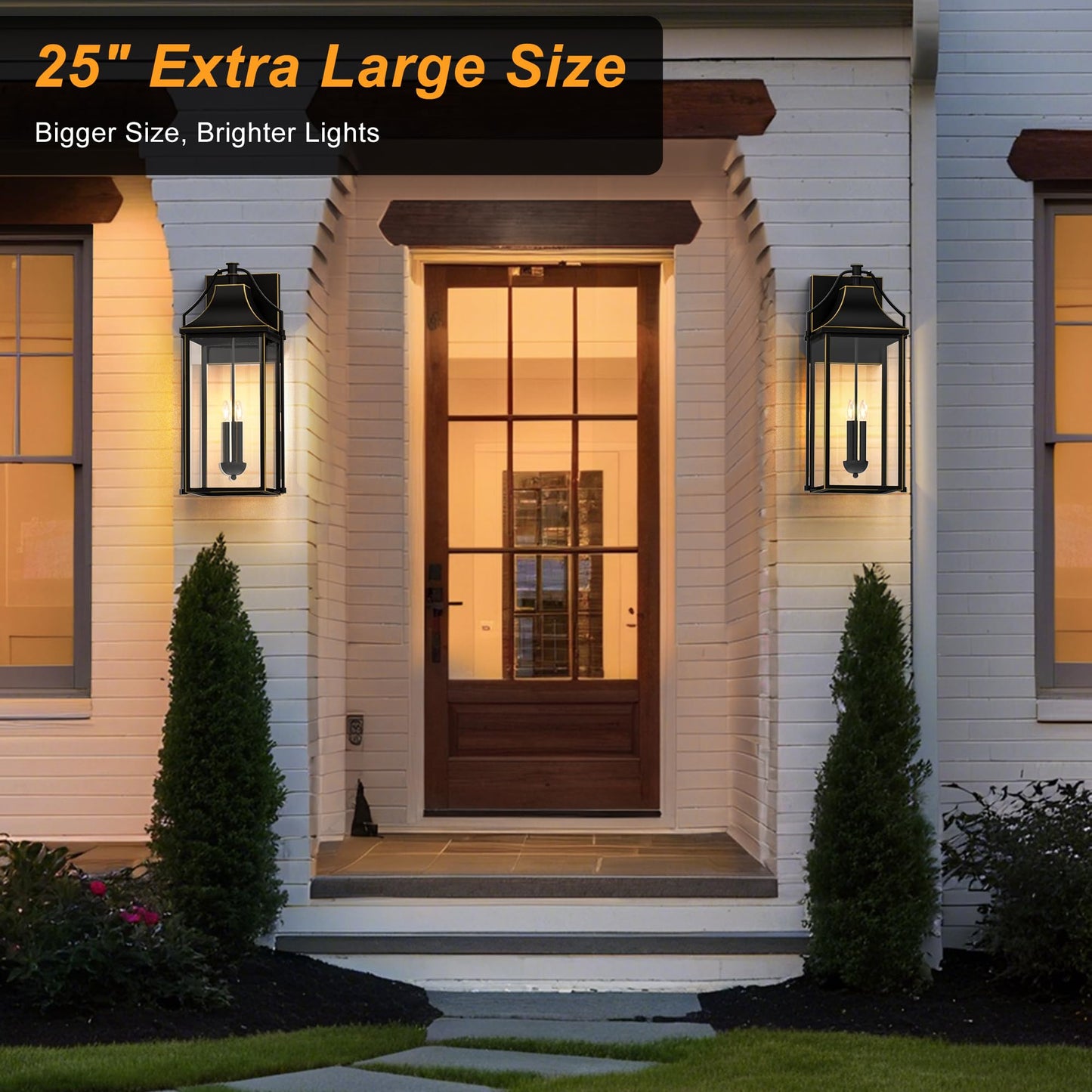 Outdoor Wall Lights Fixtures, Large Size Dusk to Dawn Waterproof Exterior Lanterns, Modern Porch Sconce Wall Mounted with Glass