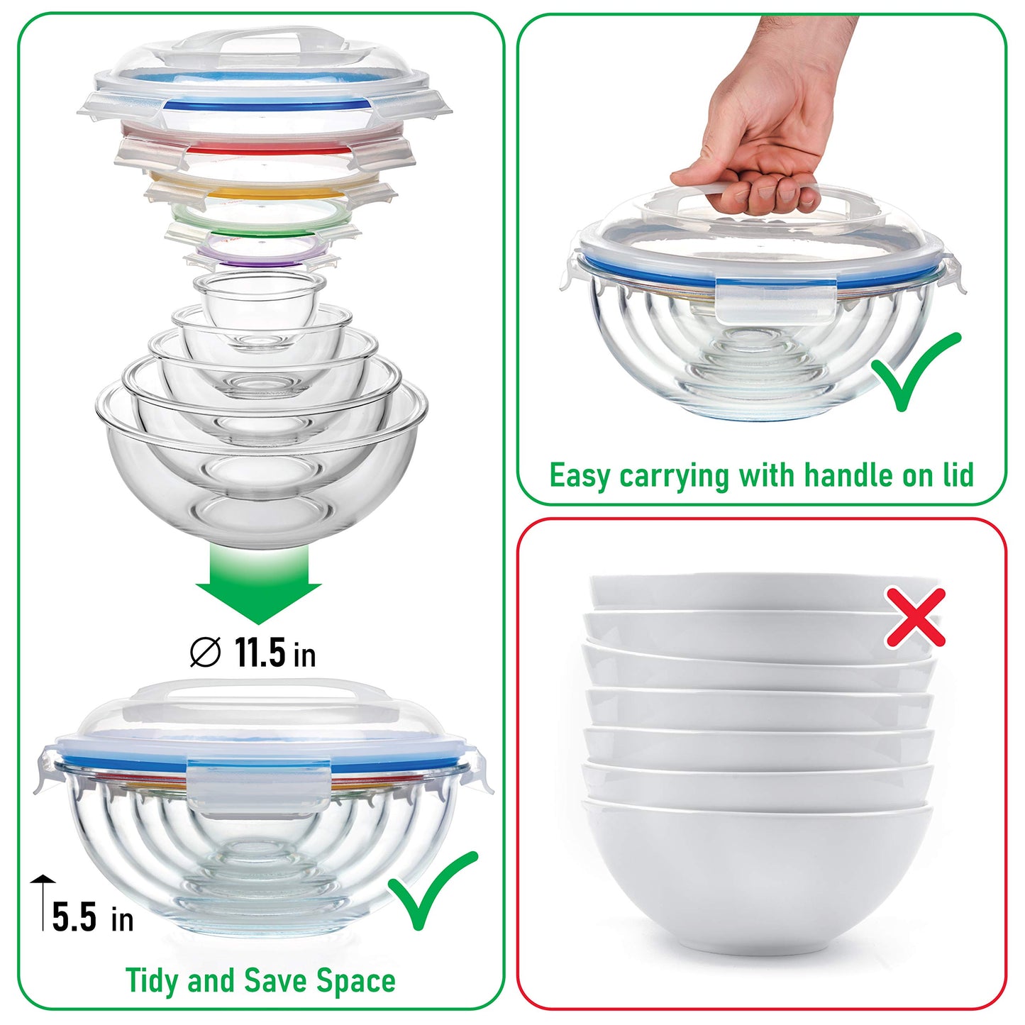 Glass Container Set with Acacia Lids - 4 Stackable Meal Prep Containers. Durable heat resistant Inert Borosilicate Glass