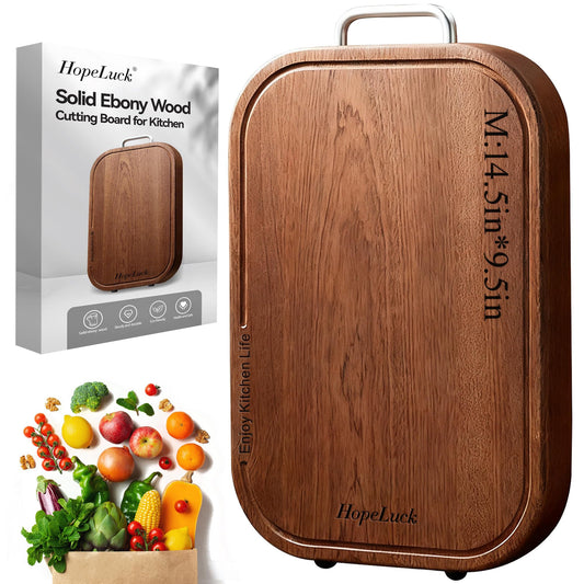 3Pack Wood Cutting Board, Solid Ebony Wooden Cutting Boards for Kitchen, Double-Sided Butcher Block with Juice Groove, Non-Slip Feet, 1" Thick Chopping Board for Meat And Vegetables