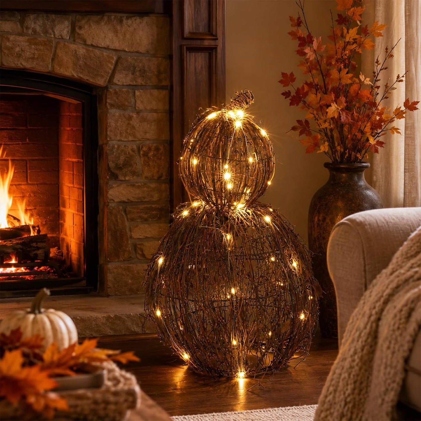Woven Lit Fall Pumpkin