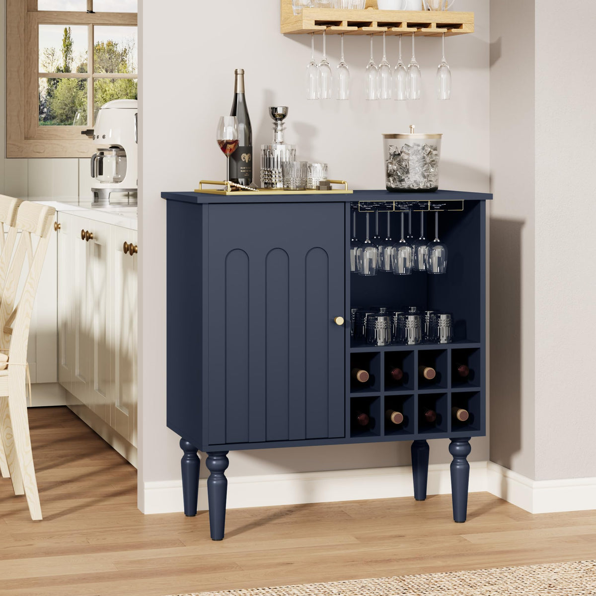 Arched Fluted Coffee Bar Cabinet with Storage & Wine Racks