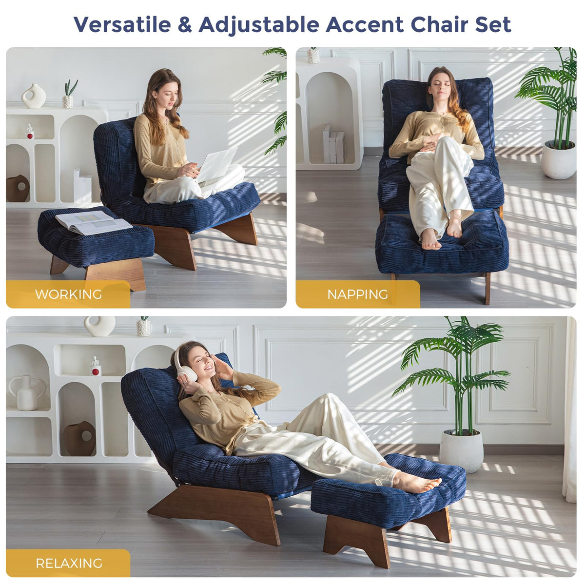 Lounge Chair with Ottoman and with Adjustable Backrest