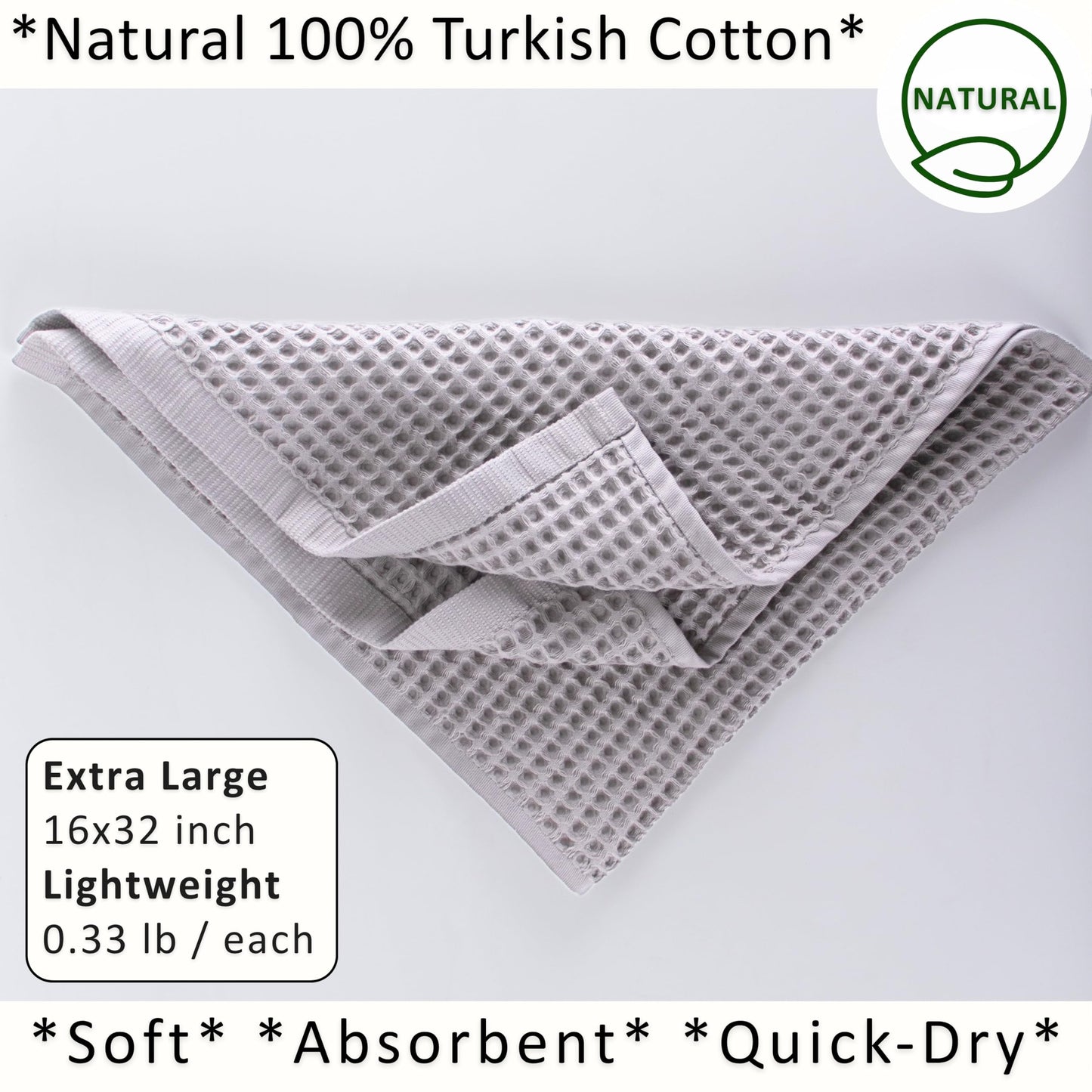 PÜSKÜL Organic Waffle Kitchen Towel Pure 100% Turkish Cotton Set of 3 Natural Raw-Undyed Towel - Premium Quality Soft Quick-Dry Absorbent Lint-Free Hand & Dish Towels Large 32X16 (3, Natural Beige)