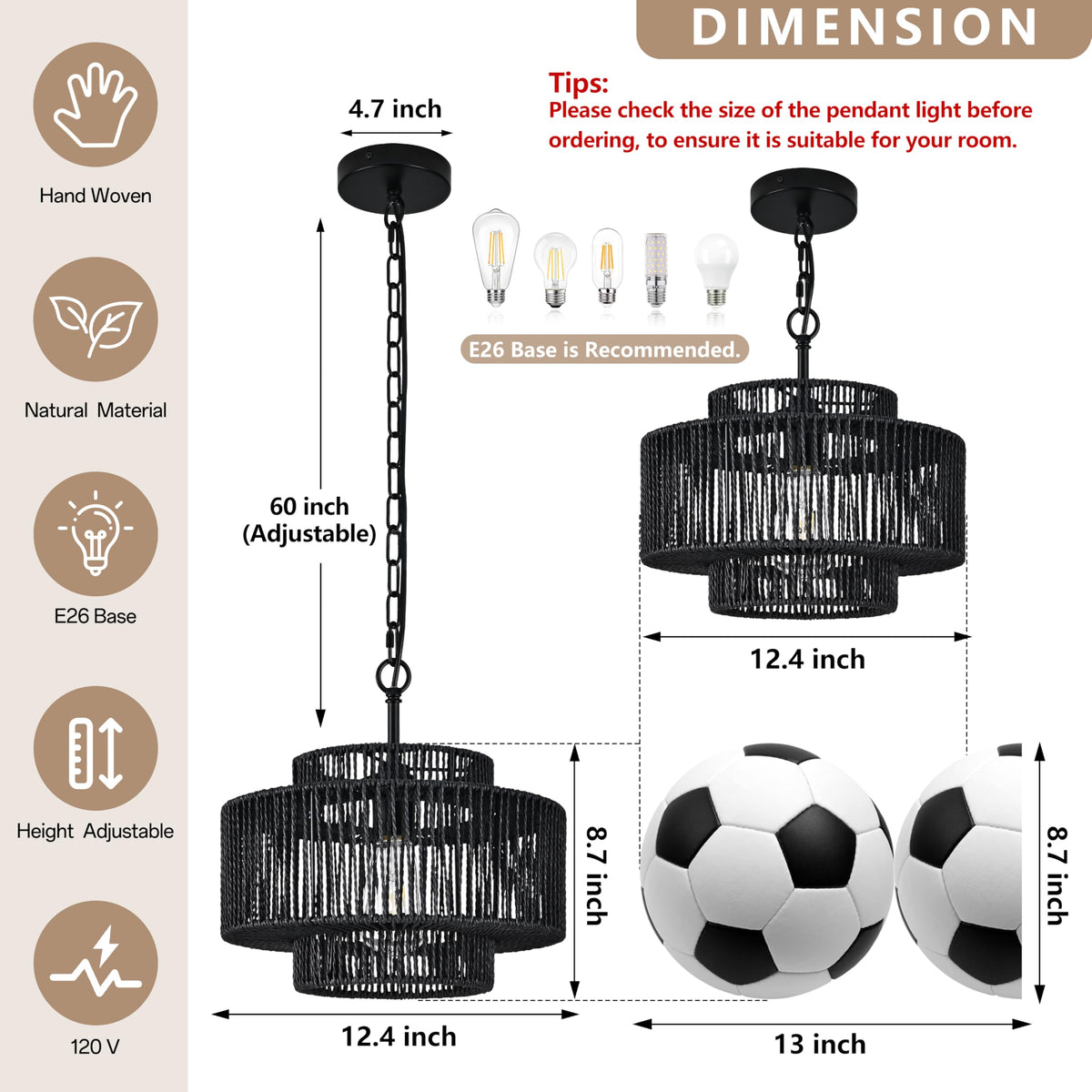 Black Rattan Pendant Chandelier