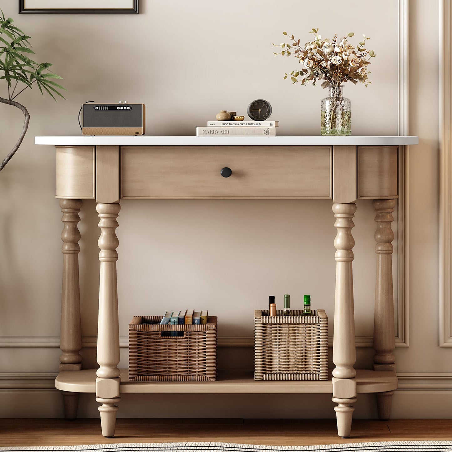 36-Inch Retro Console Sofa Table with Drawer & Storage Shelf