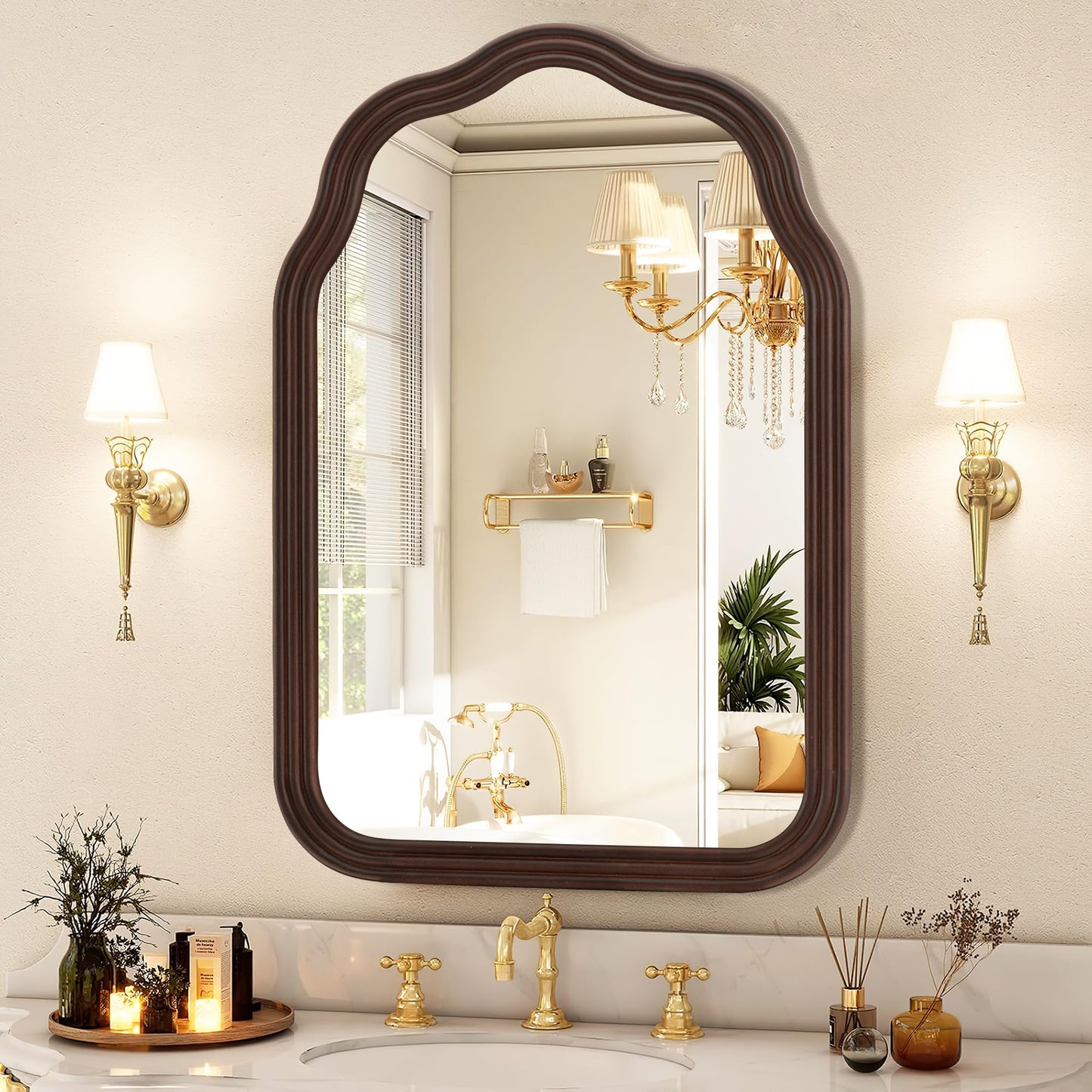 24Wood Arch Bathroom Mirror for Wall