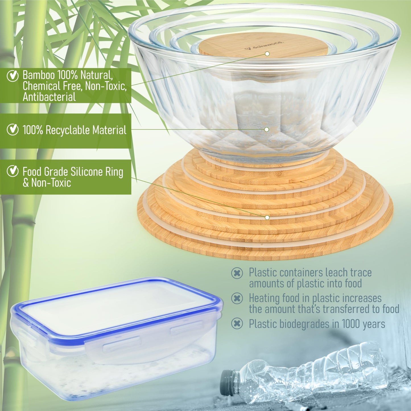 Glass Container Set with Acacia Lids - 4 Stackable Meal Prep Containers. Durable heat resistant Inert Borosilicate Glass