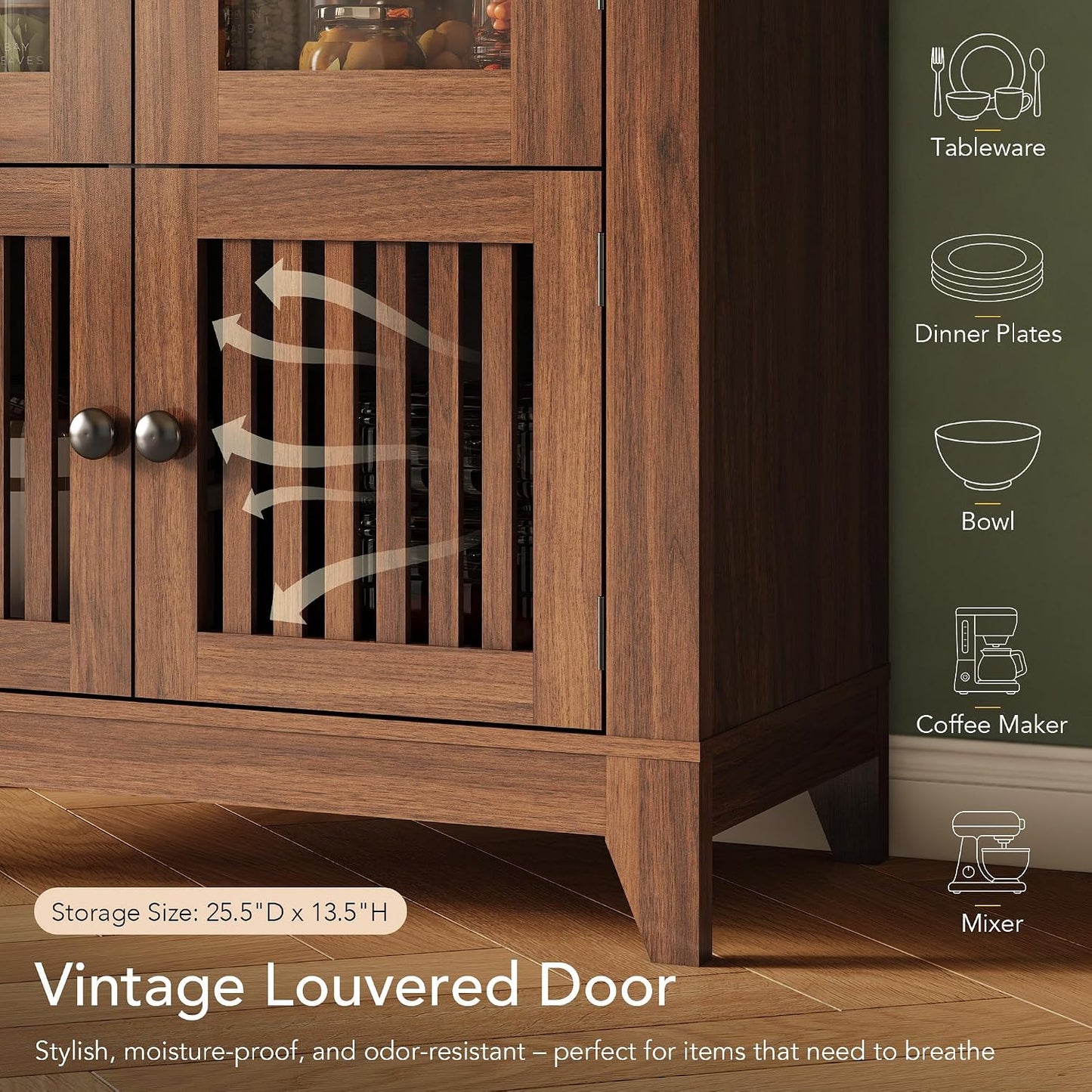 Tall Arched Storage Cabinet with Glass Door