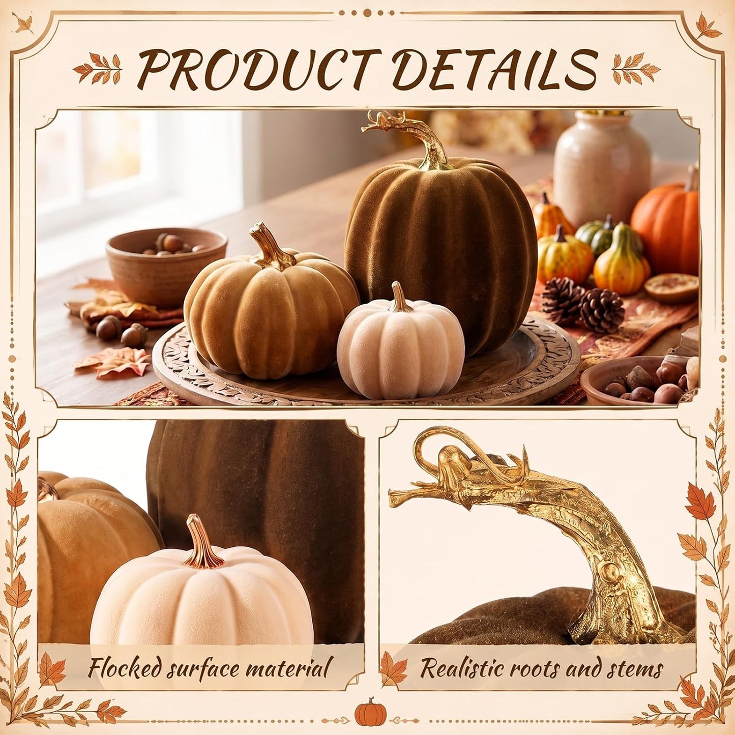 3 Pcs Velvet Pumpkin Decor