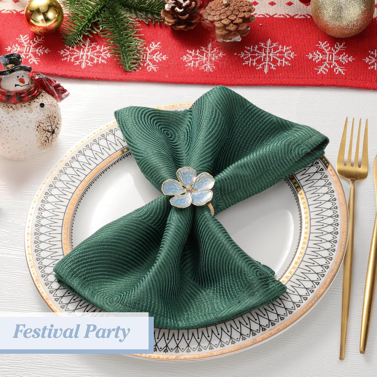 Lewondr Napkin Rings Set of 6 Flowers Napkin Ring Holders Dinner Tables Rings Elegant Ornament Table Setting Decoration for Wedding, Christmas, Thanksgiving, Birthday, Holiday, Party, Blue