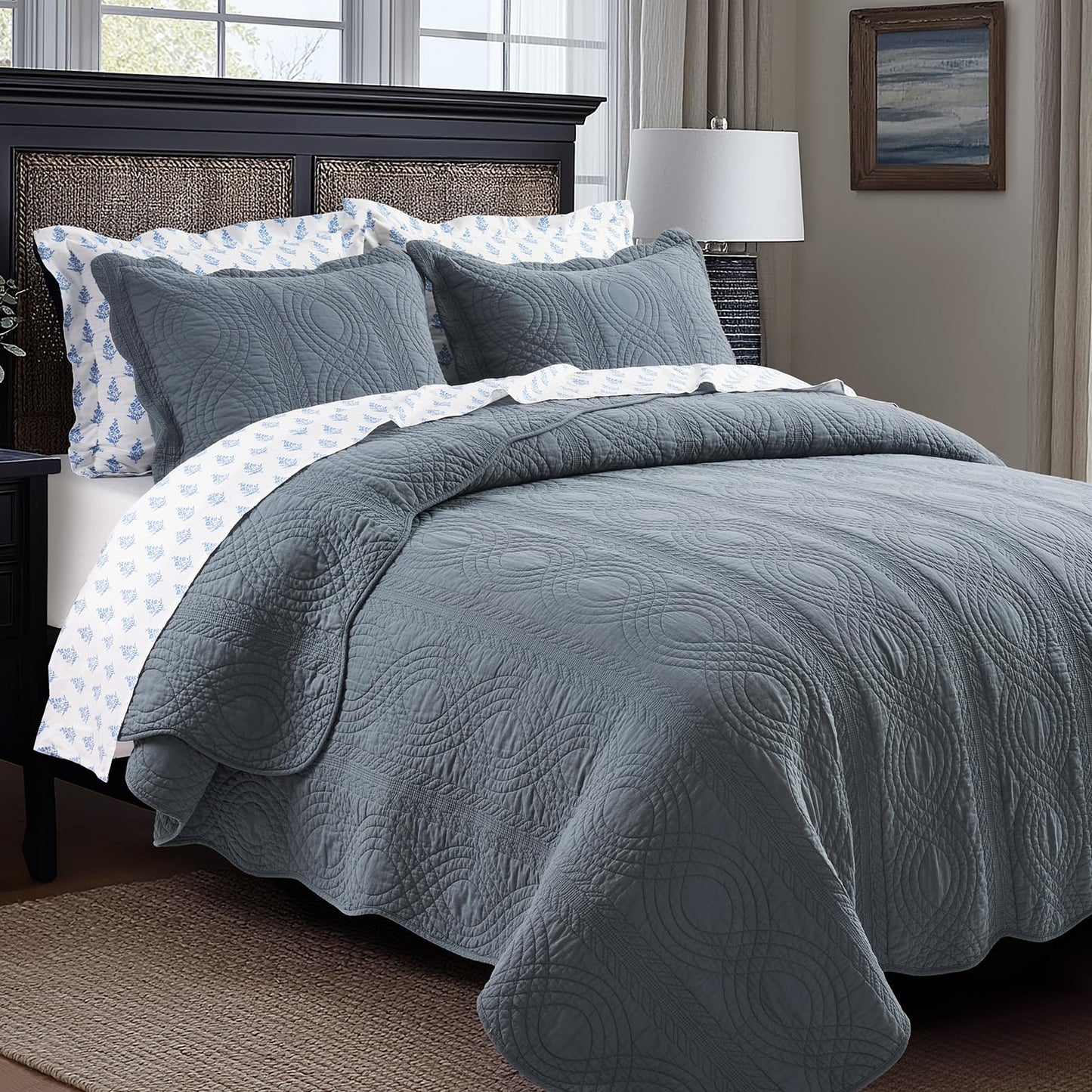 100% Cotton Scallop Quilt Set