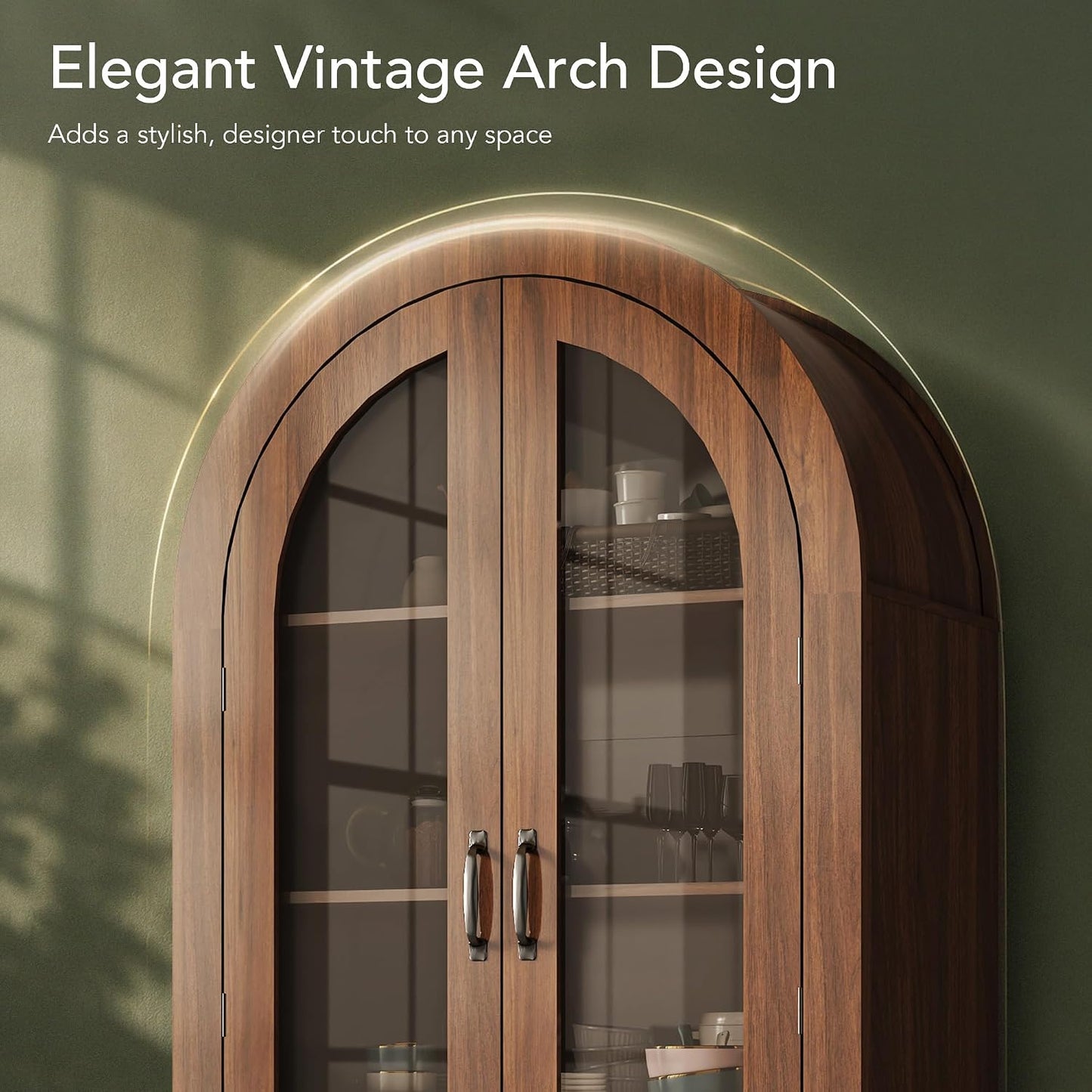 Tall Arched Storage Cabinet with Glass Door