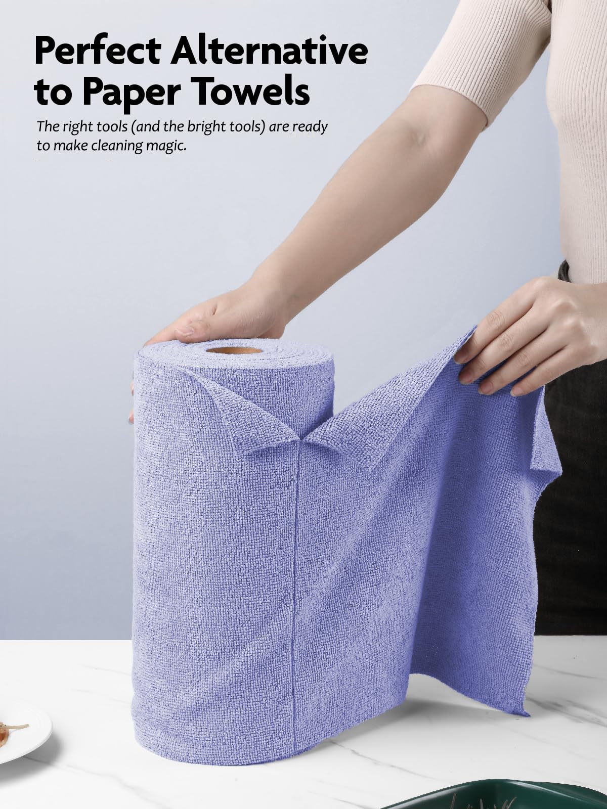 Fantasticlean Microfiber Cleaning Cloth Roll -60 Pack, Tear Away Microfiber Towels, 12" x 12", Reusable, Washable, Scratch Free, Ultra Absorbent Dishcloth for All-Around Cleaning (Beige & Tan)