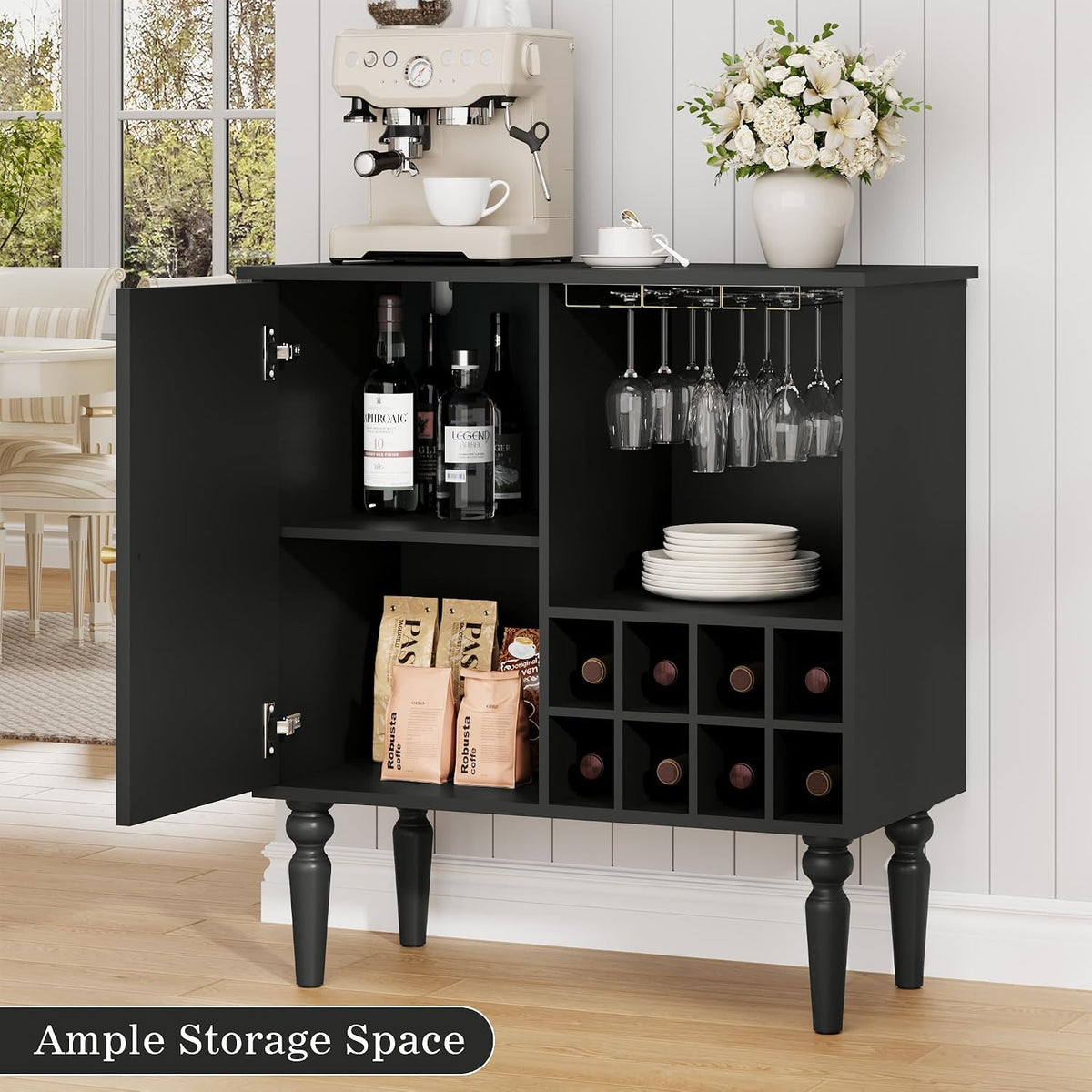 Arched Fluted Coffee Bar Cabinet with Storage & Wine Racks