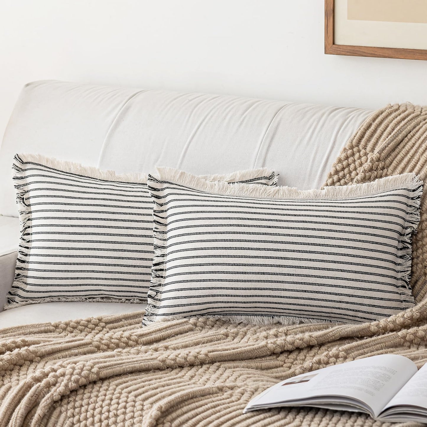 Throw Pillow Covers 18x18 Set of 2 Striped Fringe
