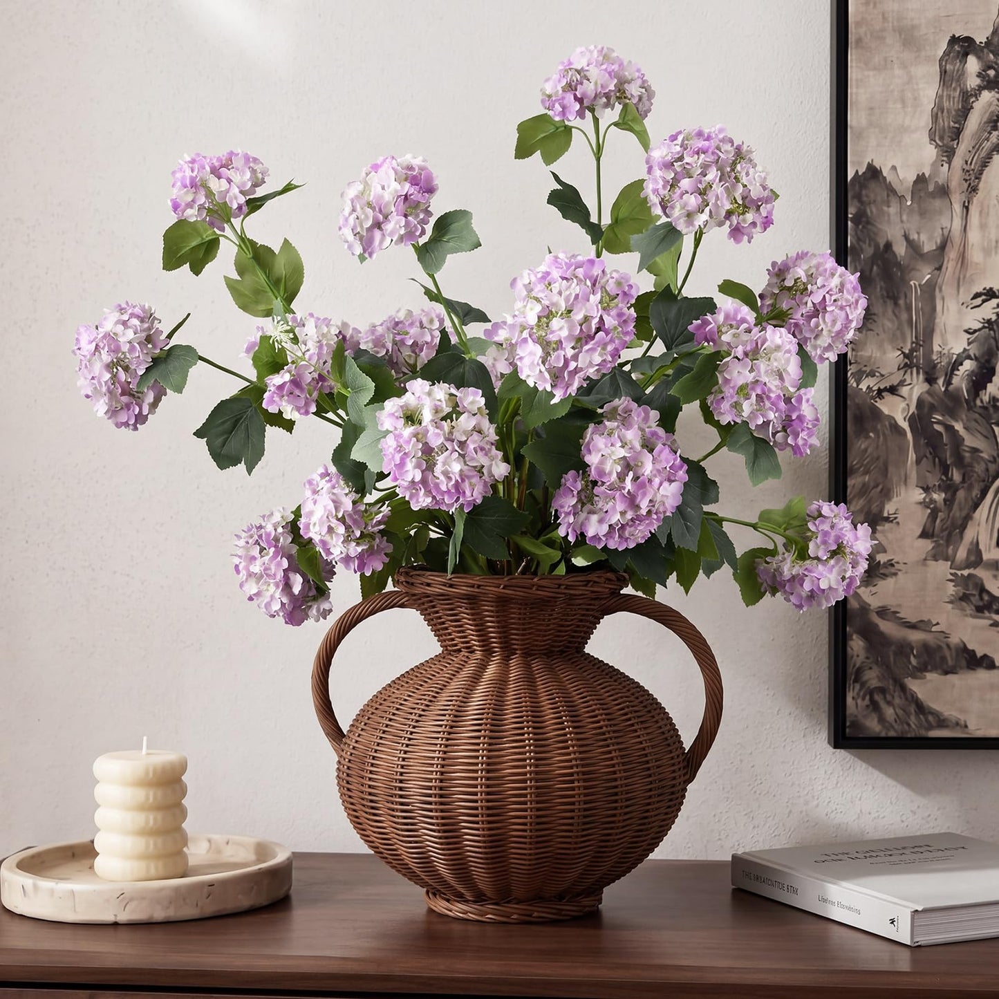 4 Pcs 33" Tall Artificial Snowball Hydrangea Flowers, Silk Hydrangeas with 20 Heads Long Stem for Tall Vase Decor, Wedding Table Centerpiece, Outdoor Living Room Arrangement(White Pink)