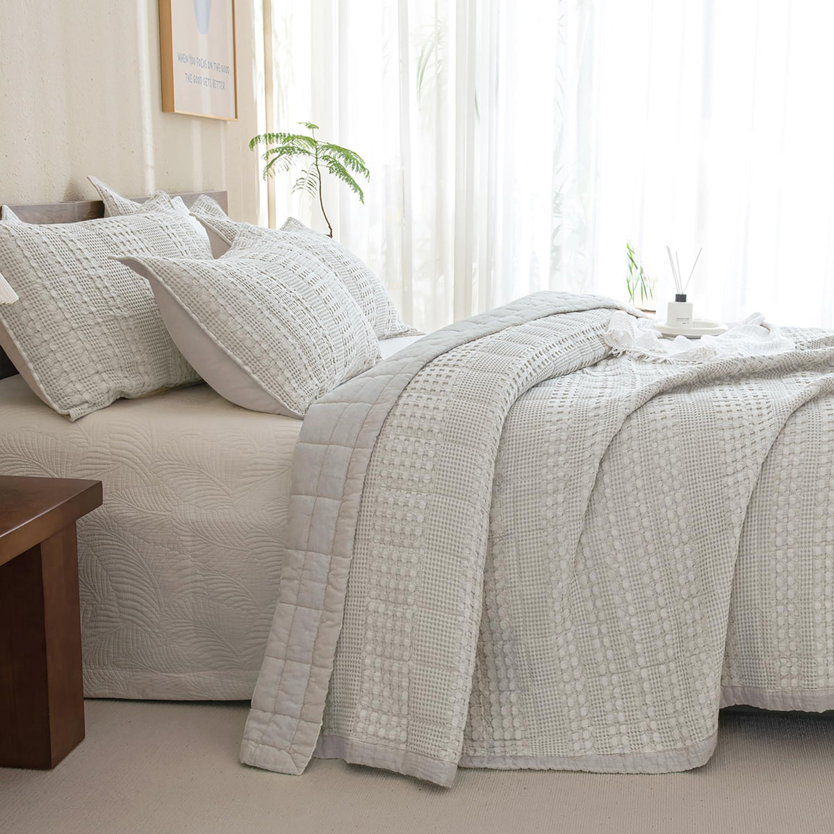Oversized Waffle Weave Lightweight Coverlets_3 Pieces