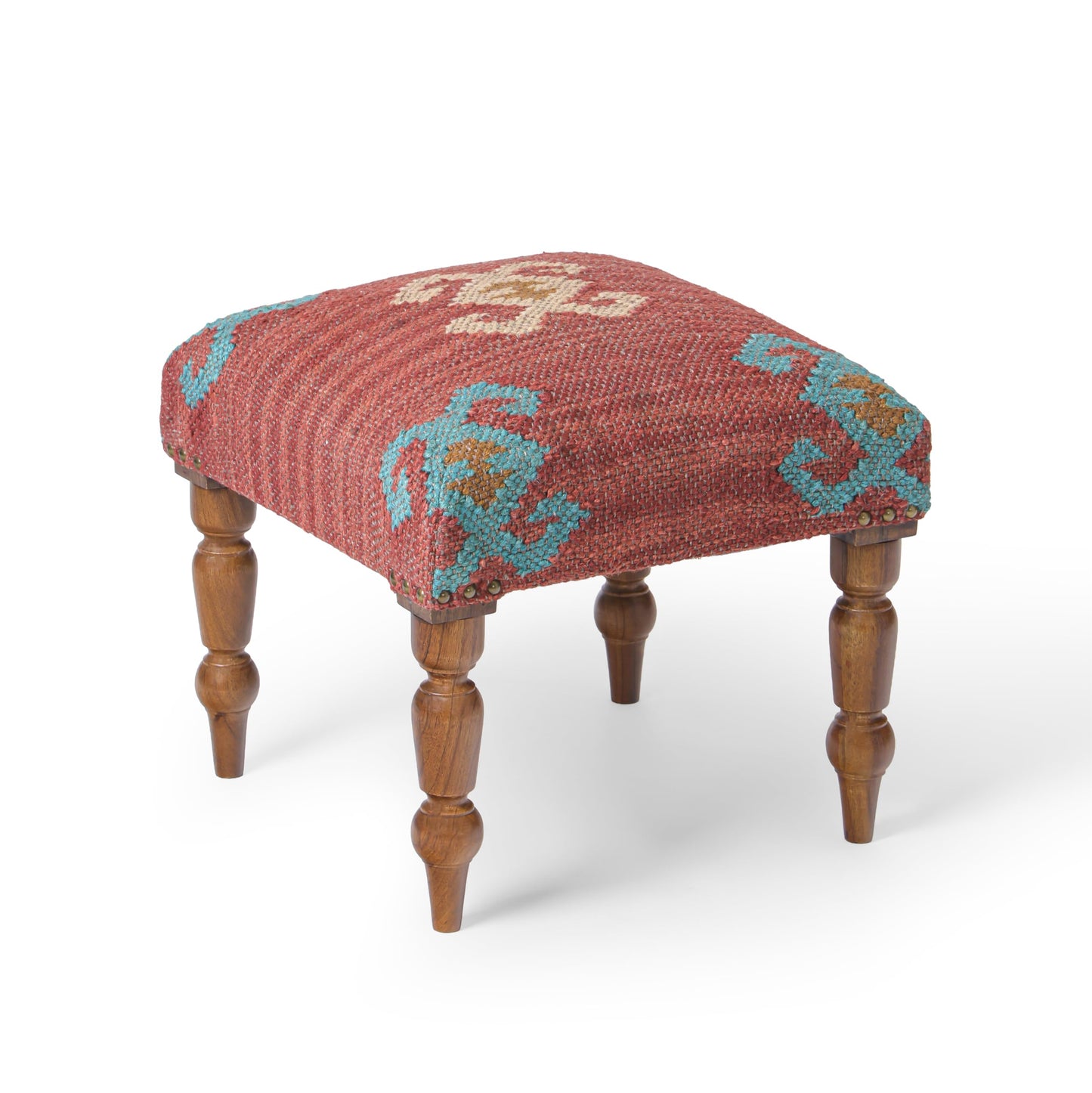 Handmade Jute Ottoman Stool with Wooden Legs